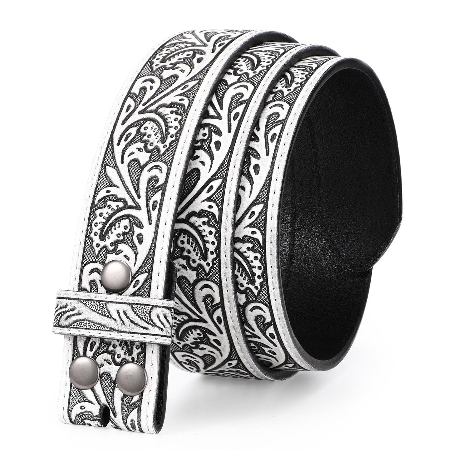 HOTTRIWORKS Western Belt Strap for Men without Buckle 1.5" Wide Floral Engraved Embossed Leather Belt Strap