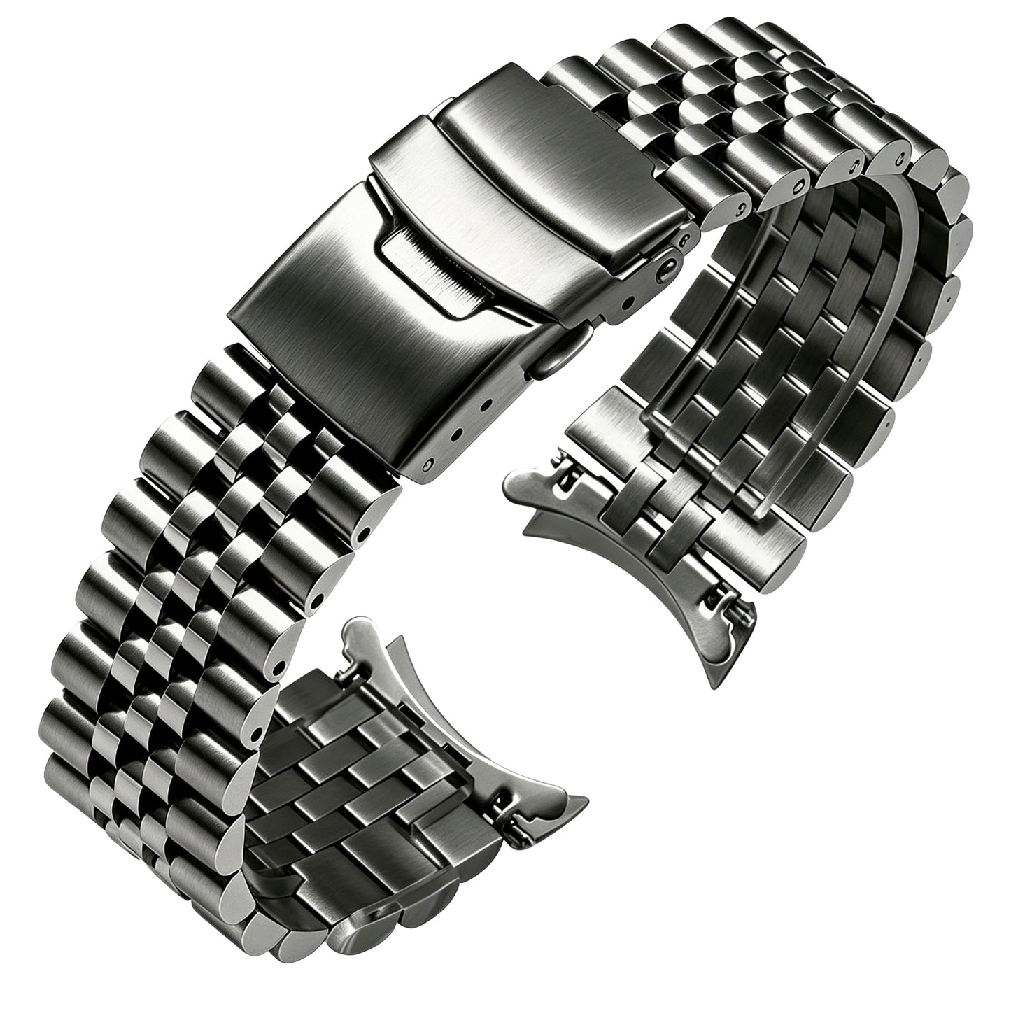 HOTJuntan Stainless Steel Curved Ends Tapered 18mm 20mm 21mm 22mm 23mm 24mm Metal Watch Band Flexible Watch Strap Replacement Bracelet Deployment Double Flip Lock Buckle Silver Black