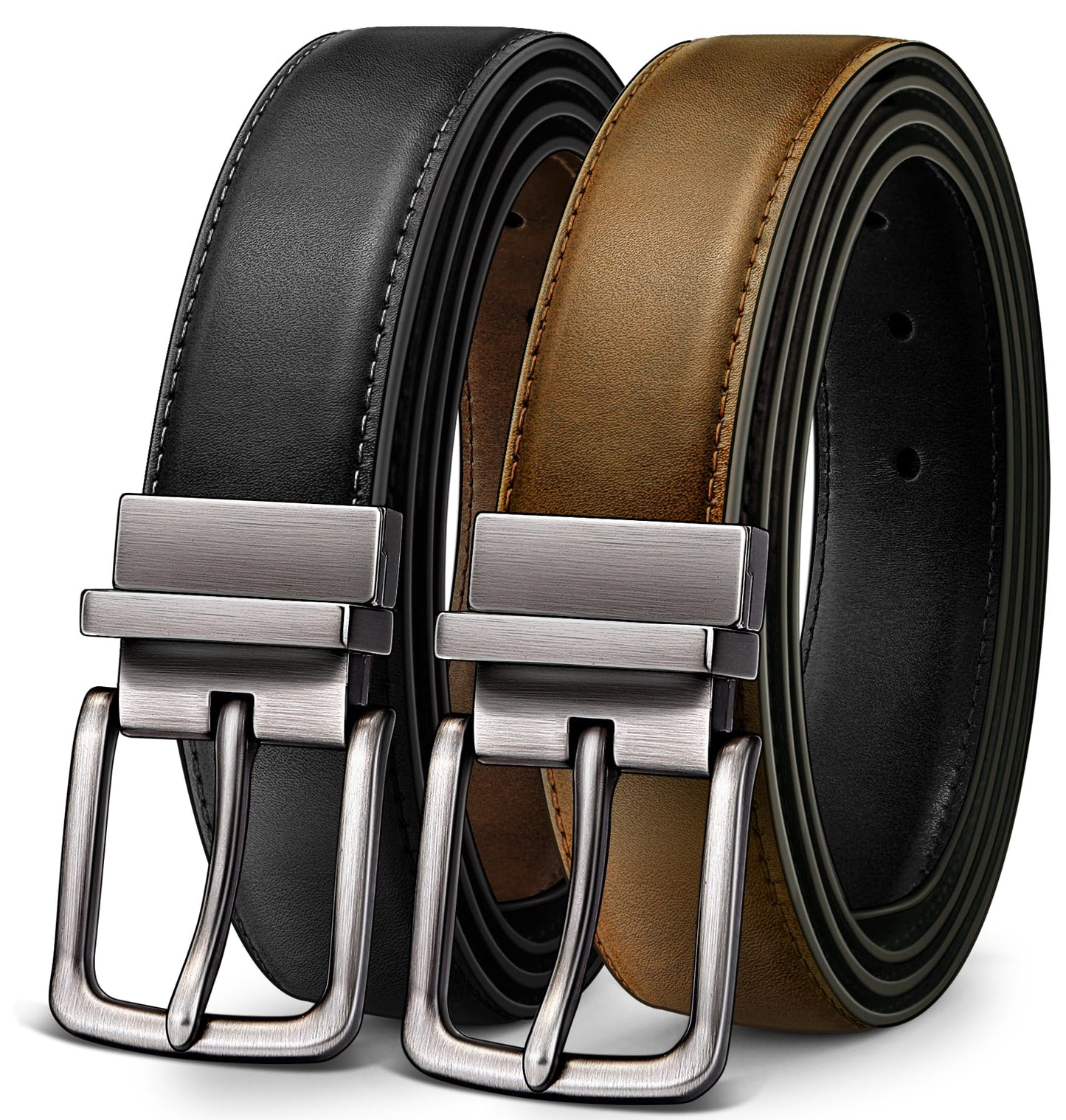 HOTBULLIANT Men's Belt,Reversible Belt Adjustable For Gift Men 1.25”-Cut For Fit-2 Sides in 1 Belt(Not 2)