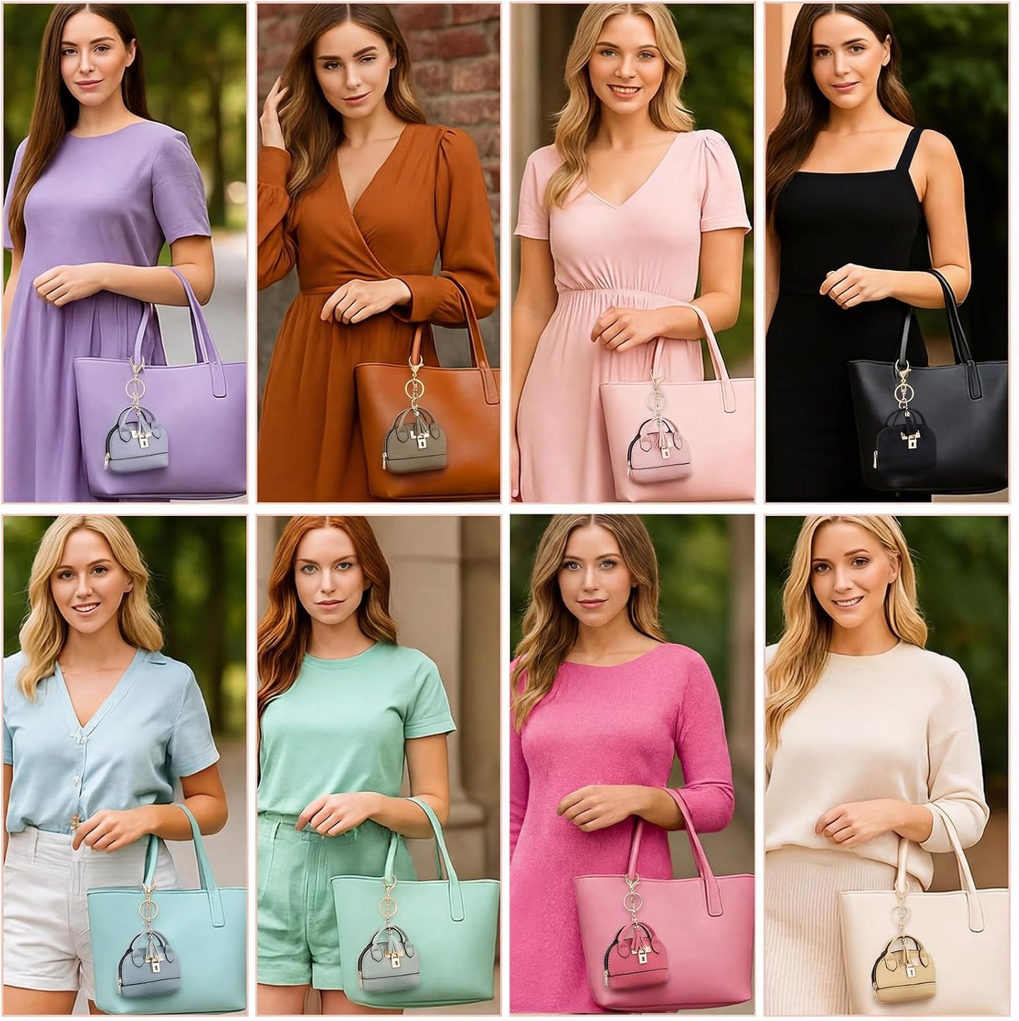 HOTLiliaafar 8 Pcs Mini Coin Purse Keychain for Women Mini Pouch Cute PU Leather Makeup Bag with Keychain Multi Pocket Card Holder (8 Colors)