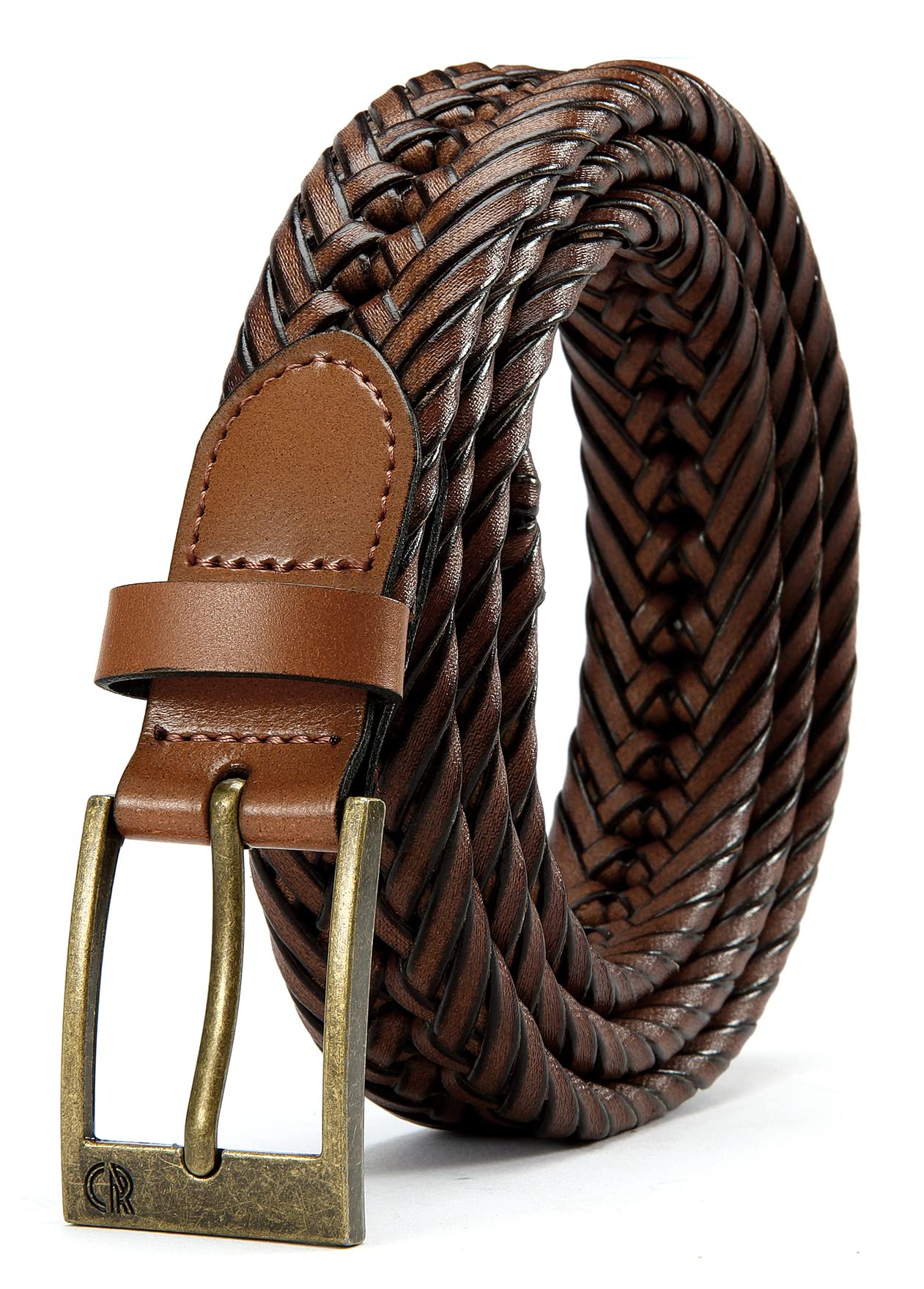 HOTCHAOREN Leather Braided Belts for Men - 1 1/8" Mens Casual Woven Leather Belt for Dress Pant