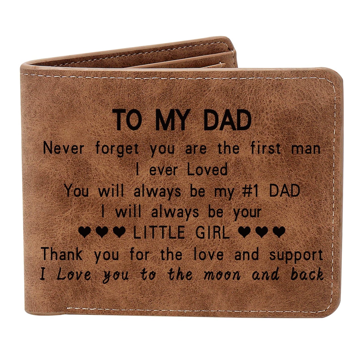 HOTTHTCSQ To My Dad Gift Leather Wallet for Man Engraved Personalized Leather Wallet, Birthday Gifts From Daughters(never forget dad)