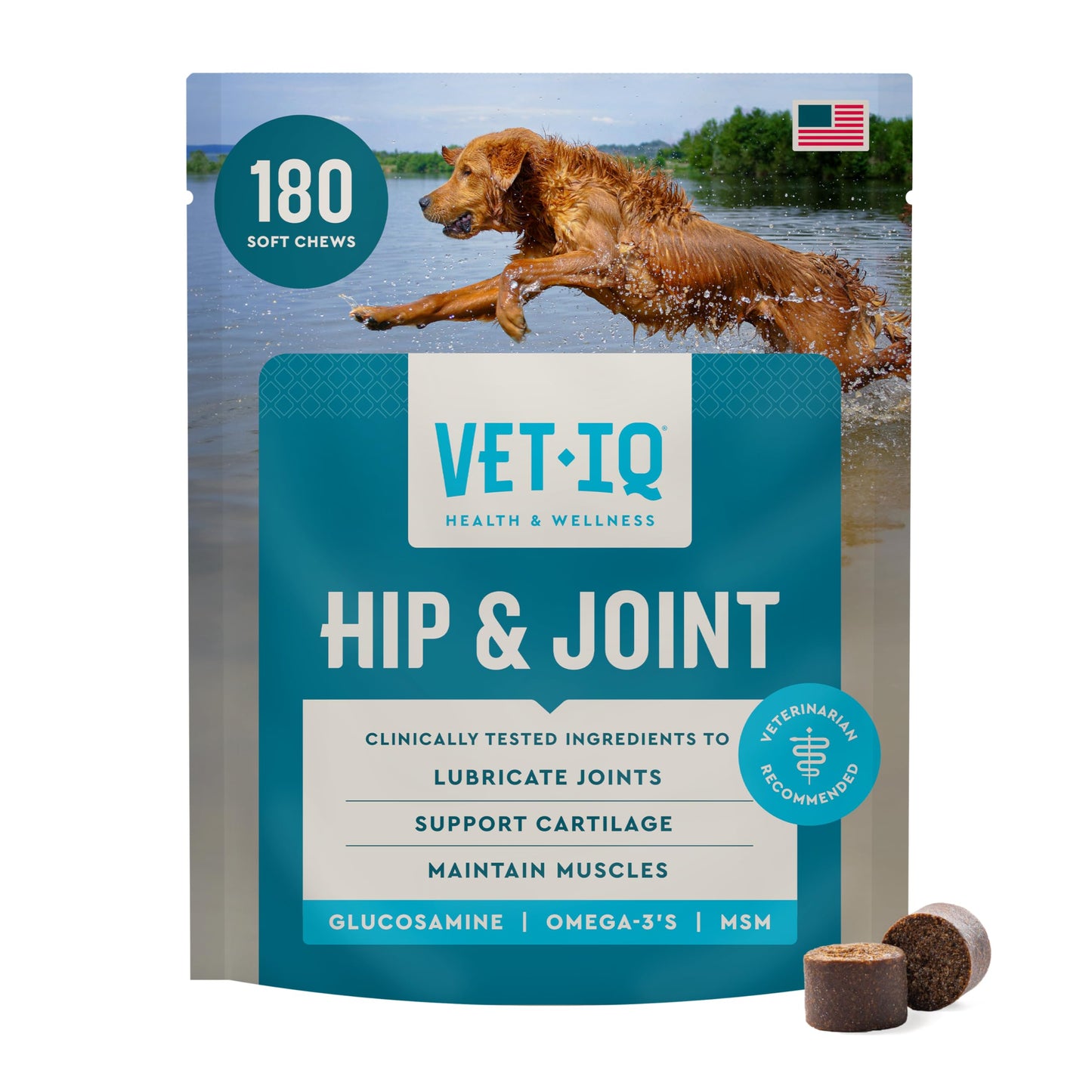 HOTVetIQ Glucosamine Hip & Joint Supplement for Dogs, 180 Soft Chews, Joint Support Supplement with MSM and Krill, Dog Health Supplies Large & Small Breed, Chicken Flavored Chewables | Supports mobility for large & small breeds; glucosamine, MSM & krill o