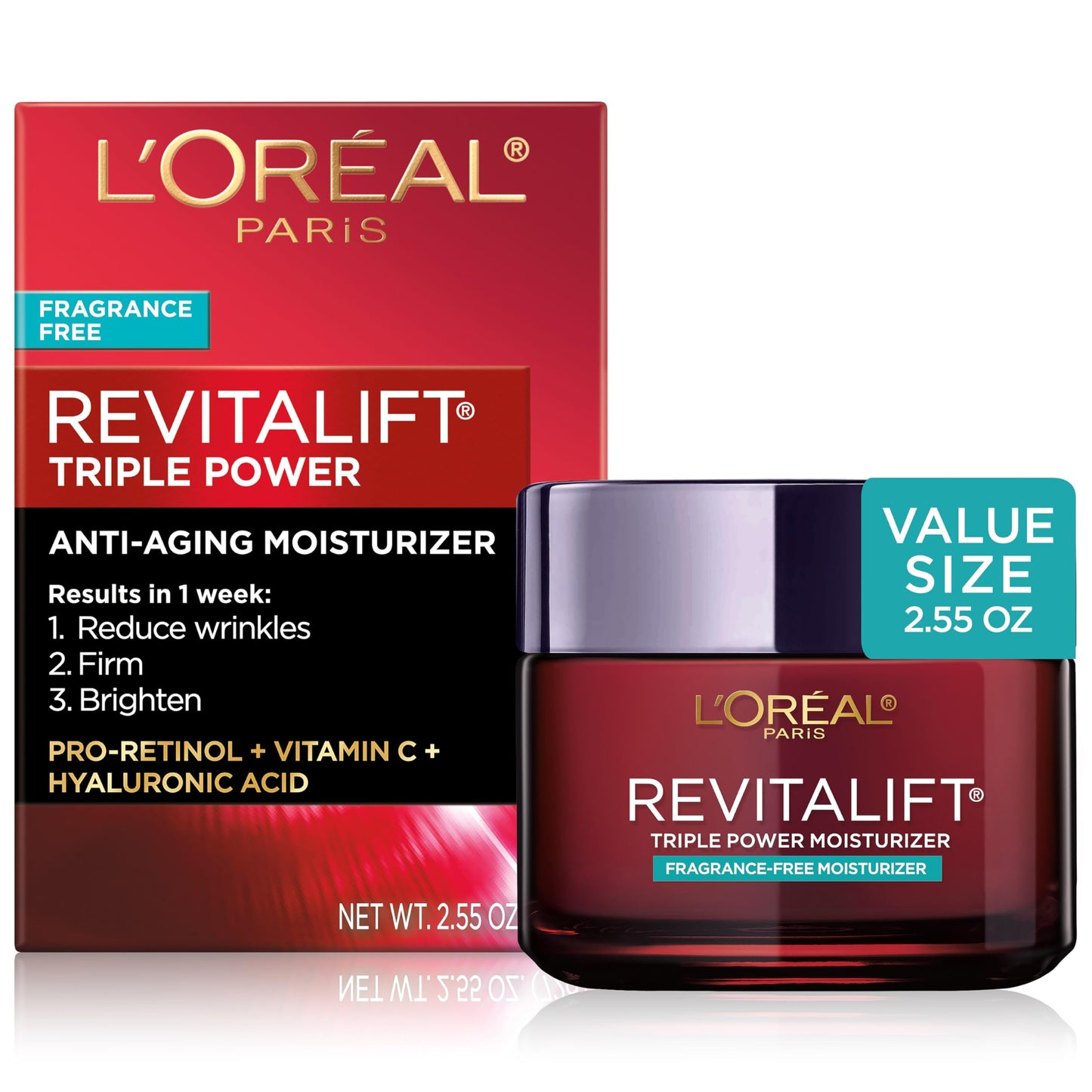 HOTL'Oreal Paris Revitalift Triple Power Anti-Aging Face Moisturizer, Pro Retinol, Hyaluronic Acid & Vitamin C to Reduce Wrinkles, Firm & Brighten Skin, 2.55 Oz