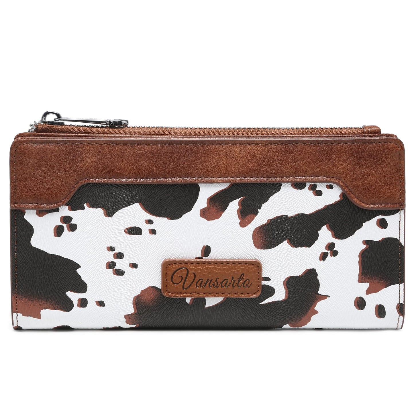 HOTCow Print Wallets for Women Slim Bifold Credit Card Holder - Card Cases Wallet with Smooth Zipper, Coin Pocket & ID Window - Money Organizer Cash Wallet, Signature Brown