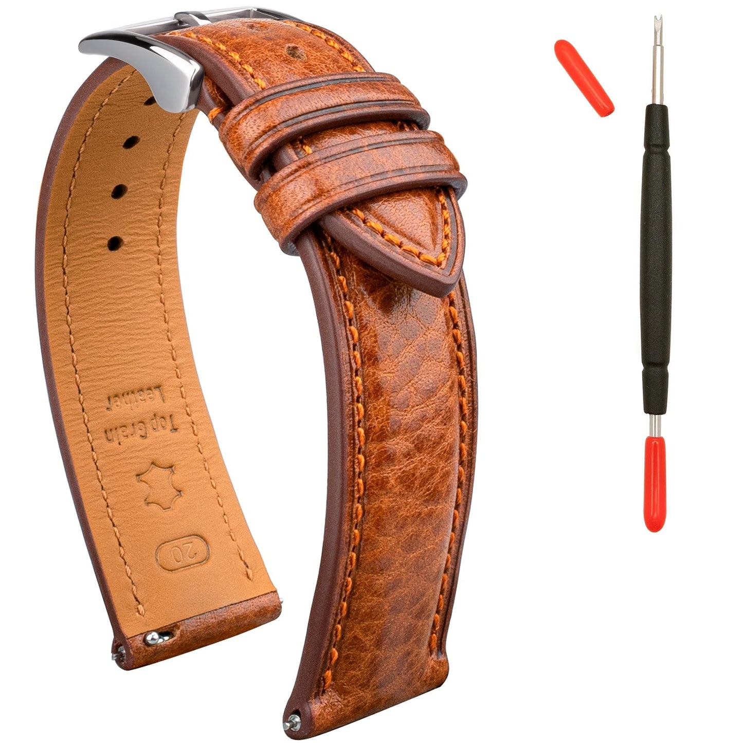 HOTItalian Leather Watch Band Tuscany Natural Vegetable-Tanned Top Grain Genuine Leather Strap,18mm 19mm 20mm 21mm 22mm XL XXL Quick Release Replacement Watch Bands for Men and Women Thick and Soft