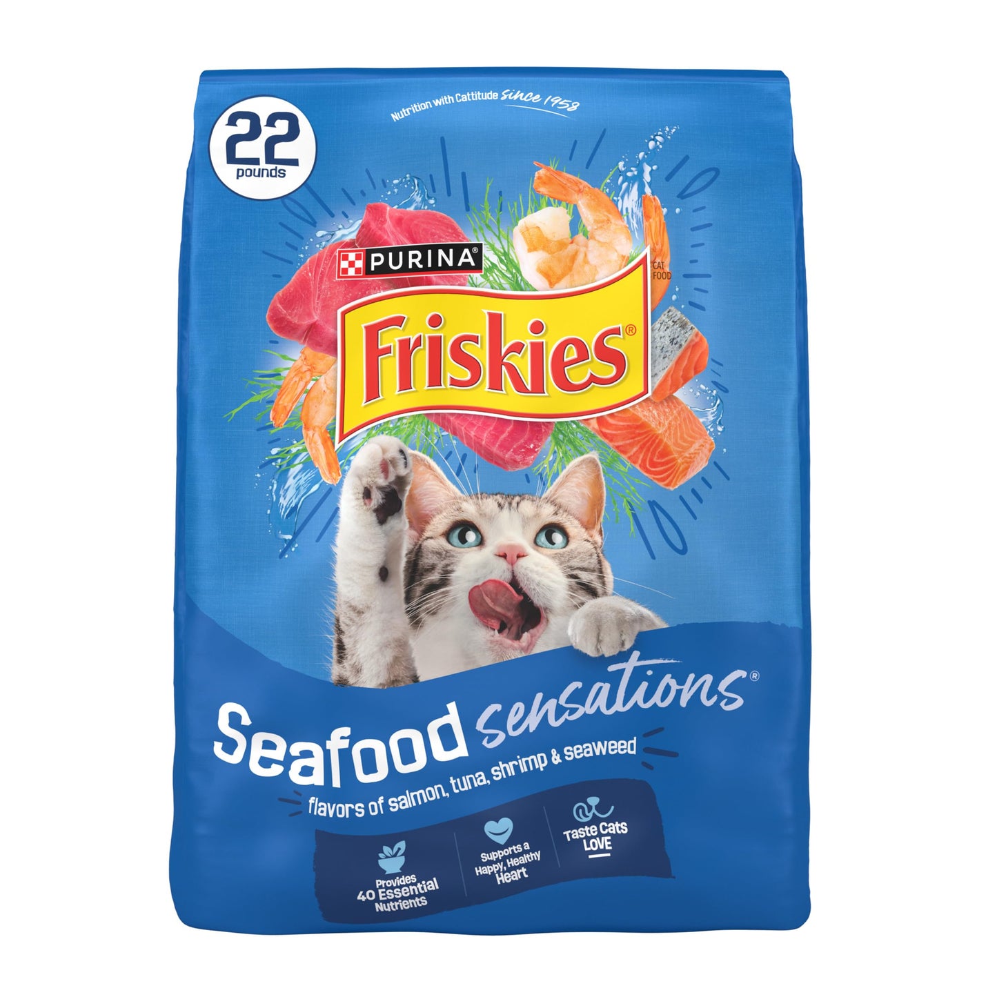 HOTPurina Friskies Dry Cat Food Seafood Sensations With Salmon, Tuna, and Shrimp Flavors - 22 lb. Bag