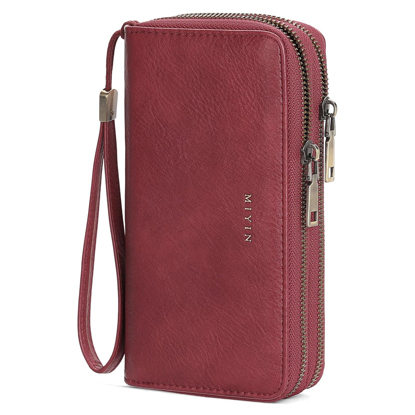 HOTGOIACII Wallets for Women RFID Blocking Double Zip Around Leather Wallet Wristlet Large Capacity Credit Card Holder Blue