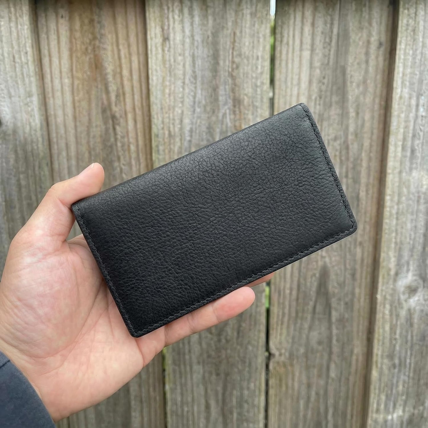 HOTYoder Leather Company Genuine Bison Leather Checkbook Cover for Men & Women (Black)