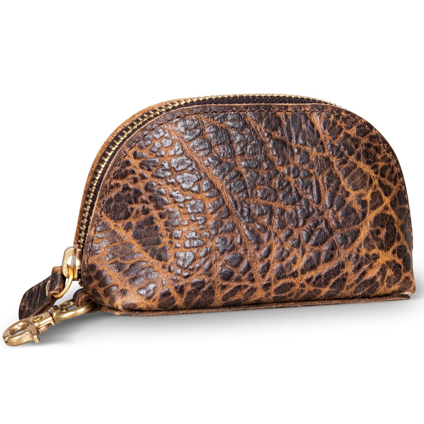 HOTGexmil Genuine Leather Coin Purse with Zipper, Mini Coin Pouch | Full Grain Leather Bag for Women Men,Change Wallet,Zipper Closure,Earbuds Chargers Cables,Floral Brown