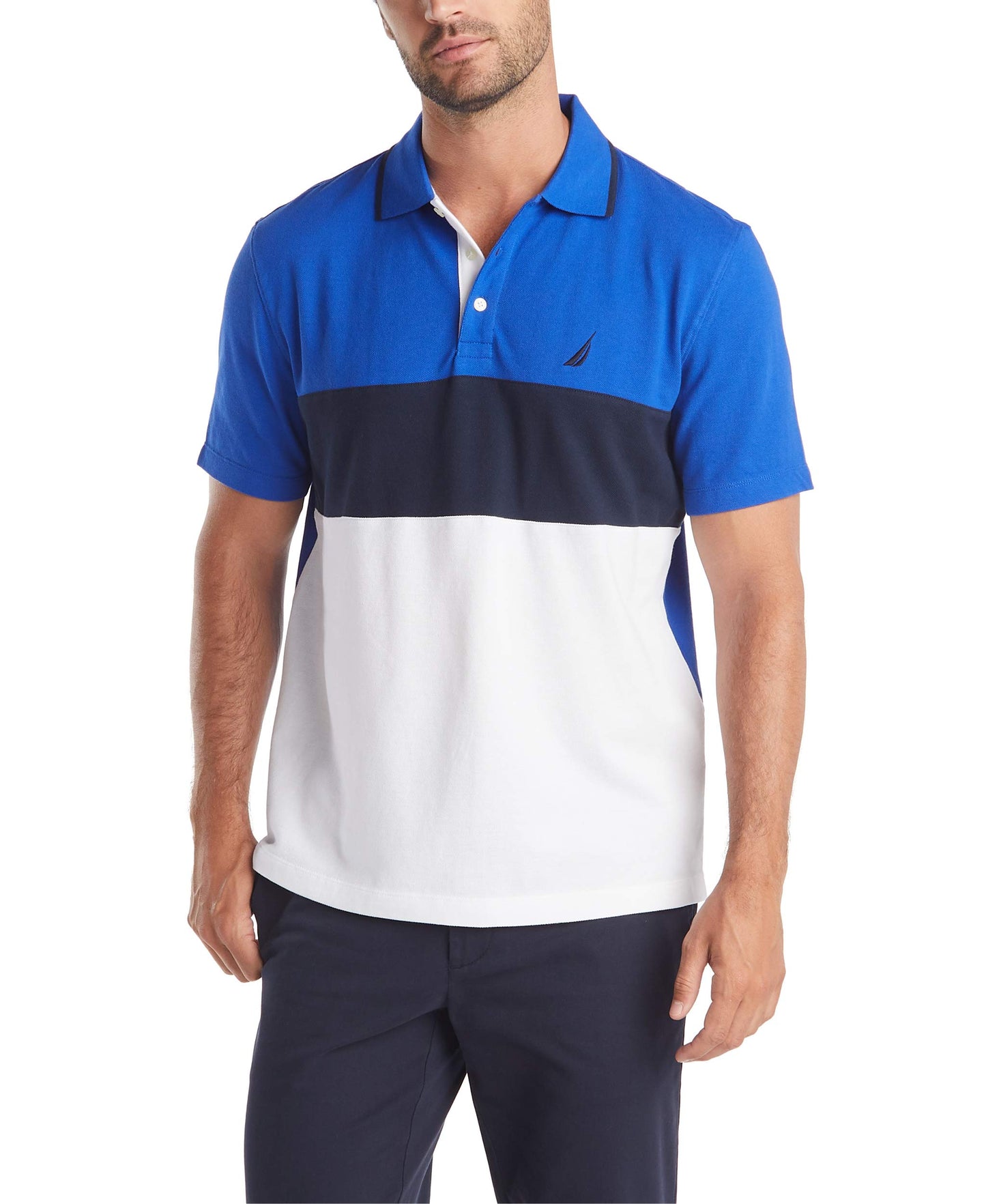 HOTNautica Men's Short Sleeve 100% Cotton Pique Color Block Polo Shirt