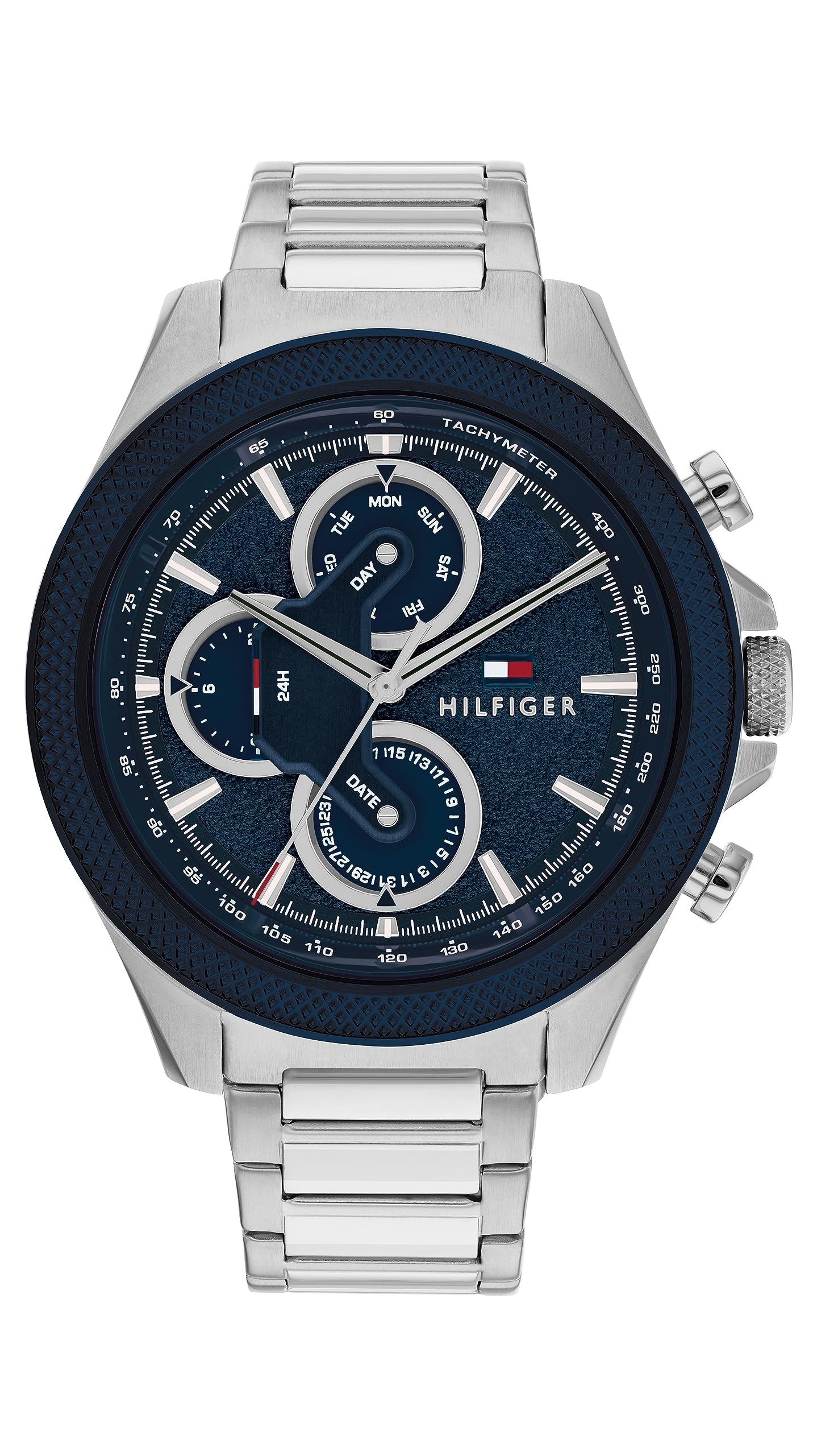 HOTTommy Hilfiger Men's Multifunction Quartz Watch – 46mm Stainless Steel Case, Racing-Inspired Design, 5 ATM Water Resistant, Elegant Modern Timepiece, Gift for Him