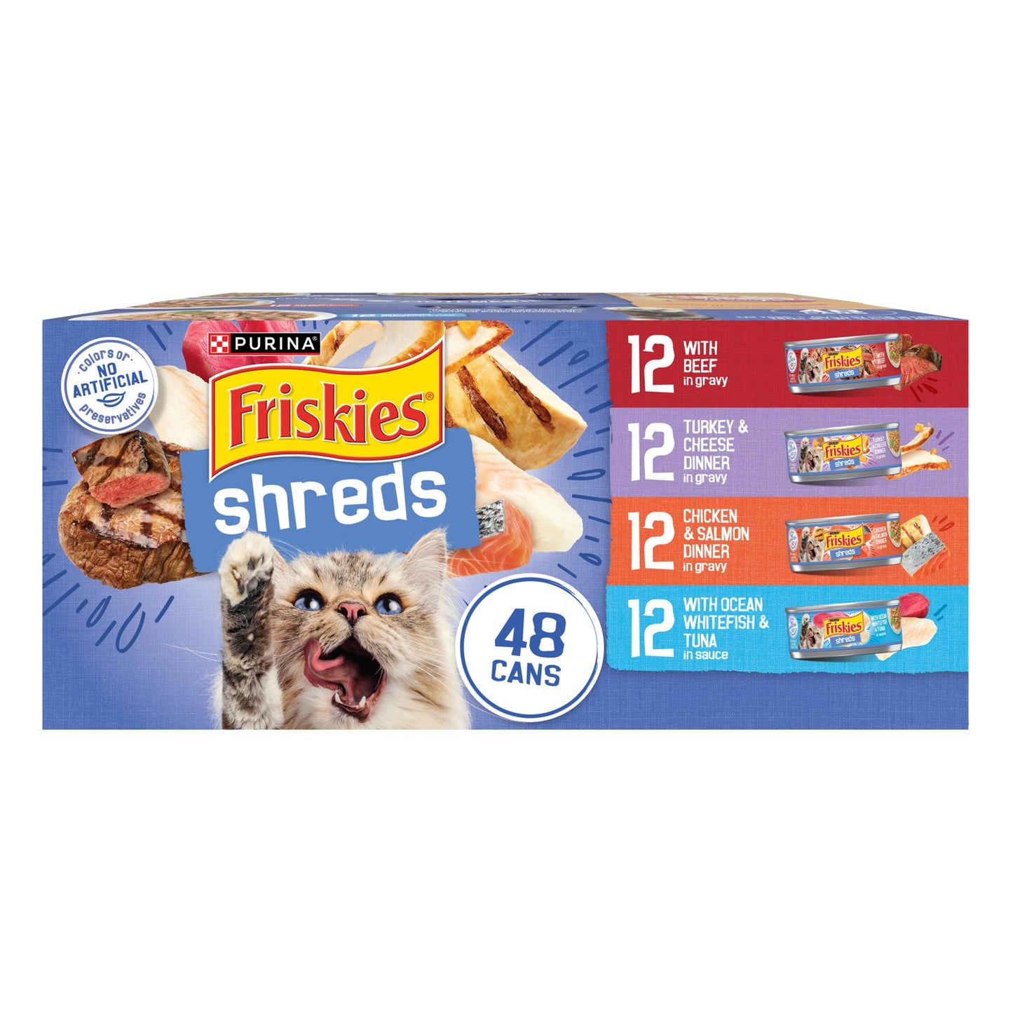 HOTPurina Friskies Wet Cat Food Variety Pack, Shreds With Beef, Turkey and Cheese Dinner, Chicken and Salmon Dinner, and With Ocean Whitefish and Tuna - (Pack of 40) 5.5 oz. Cans