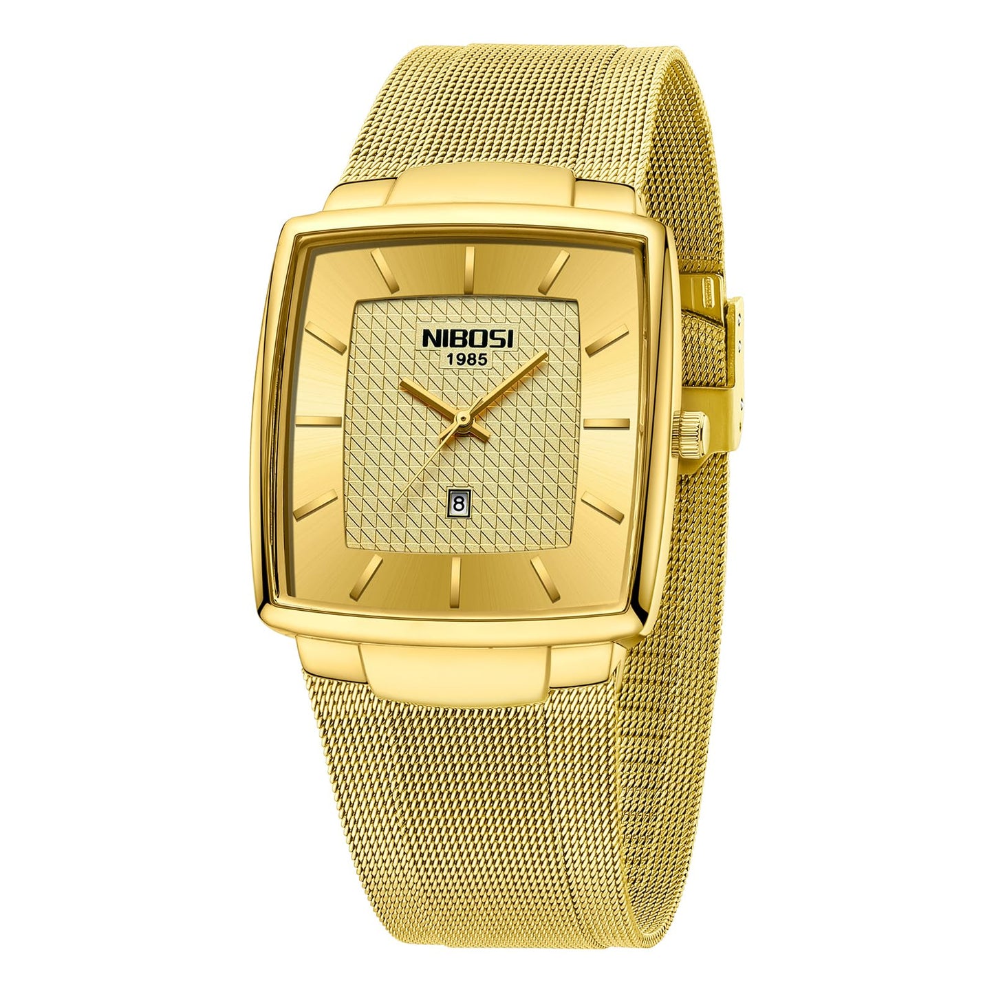 HOTNIBOSI Men Watches Square Analog Quartz Stainless Steel Watches for Men Mesh Strap Waterproof Business Military Sport Wrist Watch with Date