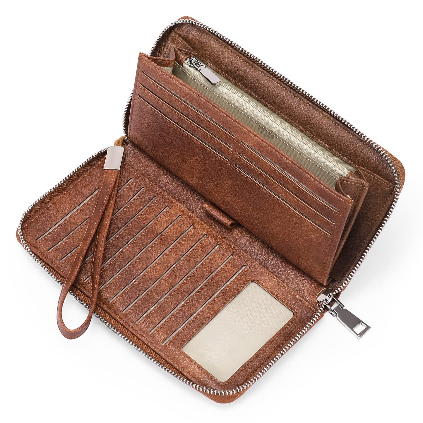 HOTGOIACII Womens Wallet RFID Blocking Leather Zip Around Wallet Large Capacity Long Purse Credit Card Clutch Wristlet