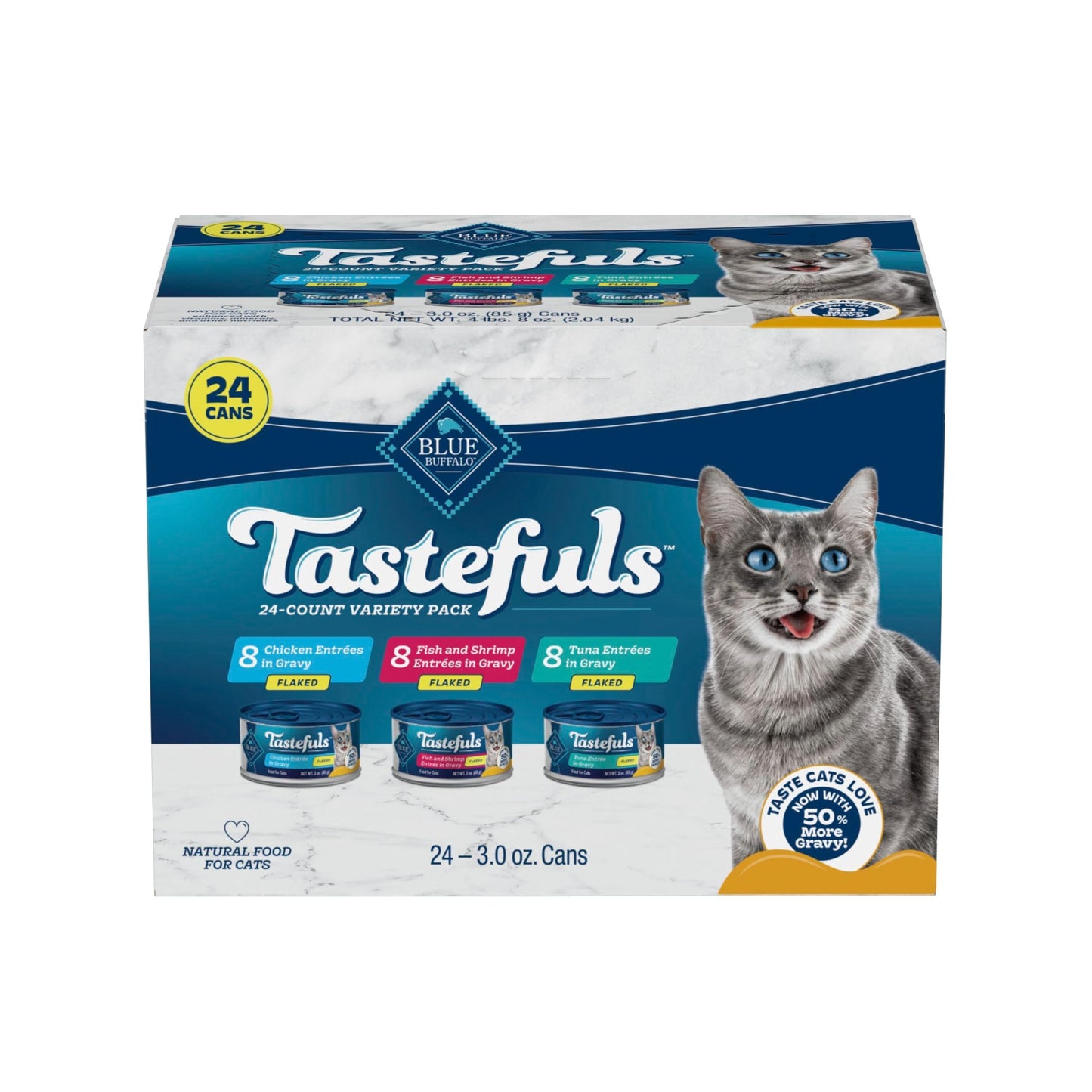 HOTBlue Buffalo Tastefuls Flaked Adult Wet Cat Food Variety Pack (Tuna, Chicken, Fish & Shrimp), Natural Ingredients Enhanced with Vitamins, Minerals & Other Nutrients, 3-oz. Each (12 Cans)