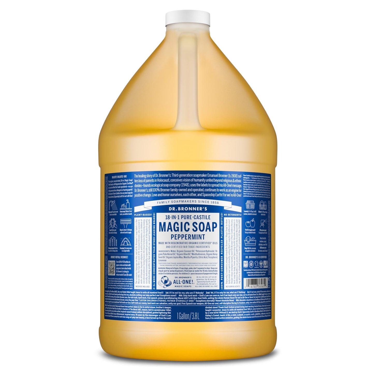 HOTDr. Bronner's Pure-Castile Magic Liquid Soap - Made with Regenerative Organic Certified Oils- 18-in-1 Uses for Face, Body, Hand, Hair, Laundry & More- Vegan, Non-GMO- Body Wash- Peppermint,32oz