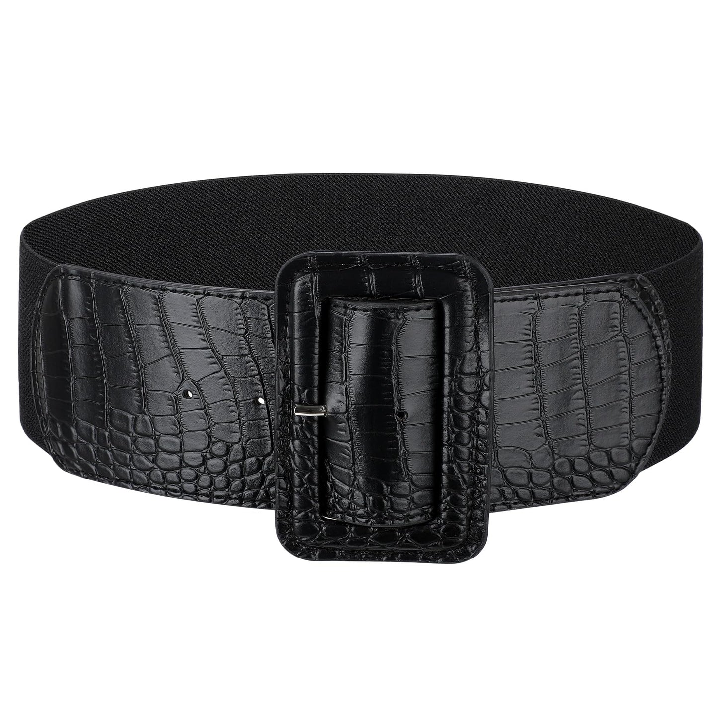 HOTJASGOOD Women Wide Stretchy Belt Vintage Elastic Waist Belt for Dresses Fashion Ladies Waist Belt with Patent Square Buckle
