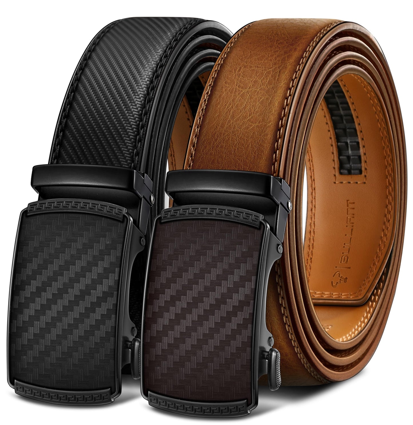 HOTBULLIANT Men Belts 2 Pack,Ratchet Sliding Belt Adjustable For Gift Mens Dress Casual 1 3/8",Cut for Fit