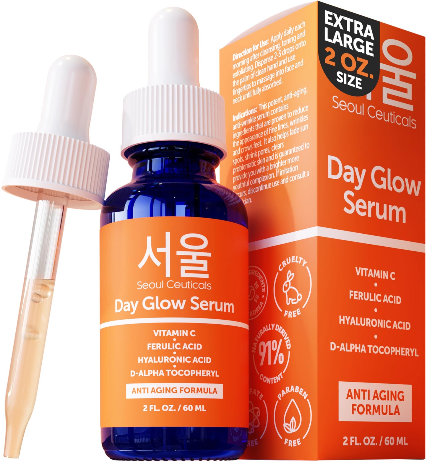HOTSeoulCeuticals Korean Skin Care 20% Vitamin C Hyaluronic Acid Serum + CE Ferulic Acid - Potent Anti Aging, Anti Wrinkle Korean Beauty 1oz