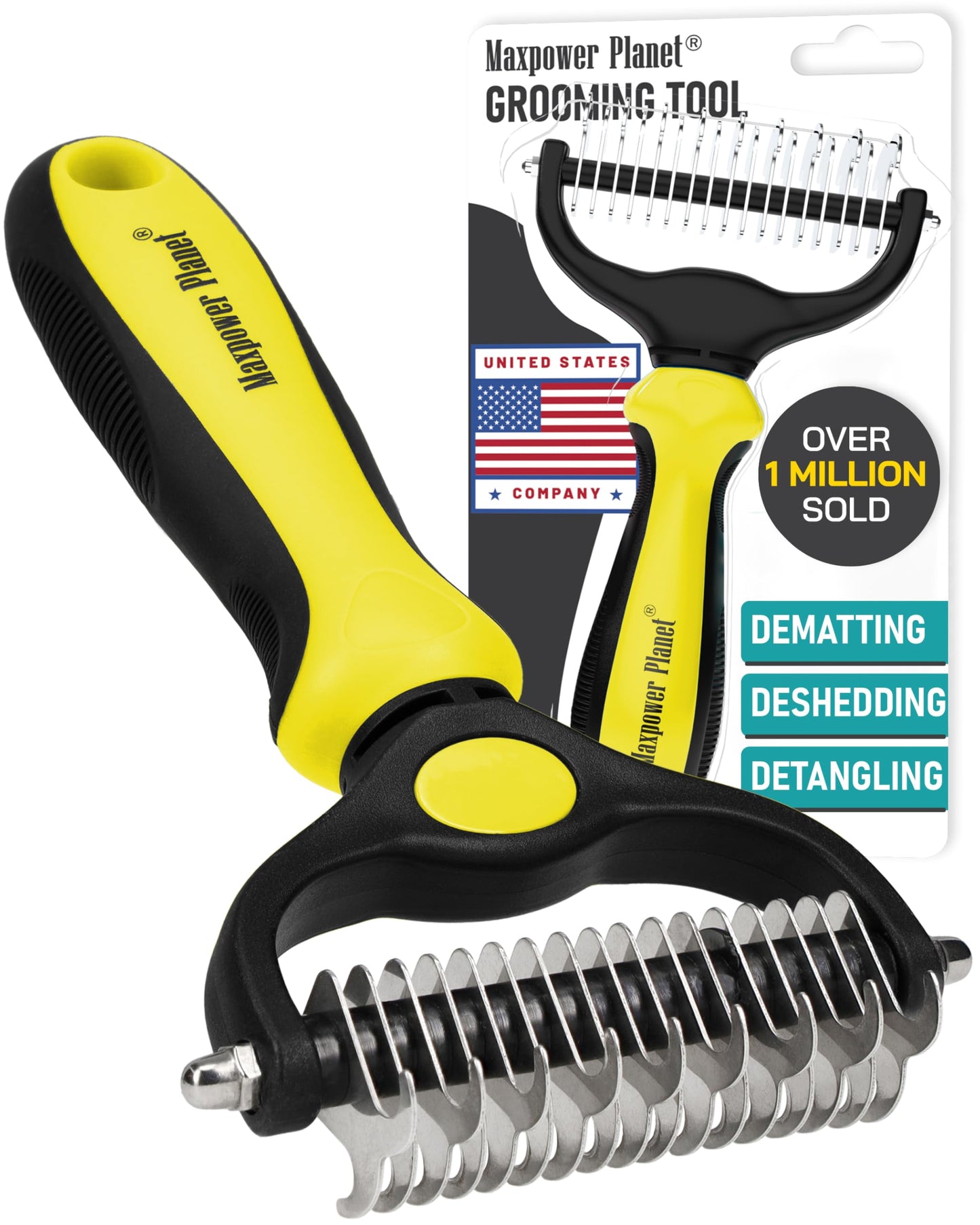 HOTMaxpower Planet Original Pet Grooming Rake - Double-Sided Deshedding Dematting Tool, Undercoat Rake for Dogs & Cats, Extra-Wide Dog Grooming Brush & Deshedder Comb for Long Hair, Reduces Shedding 95%