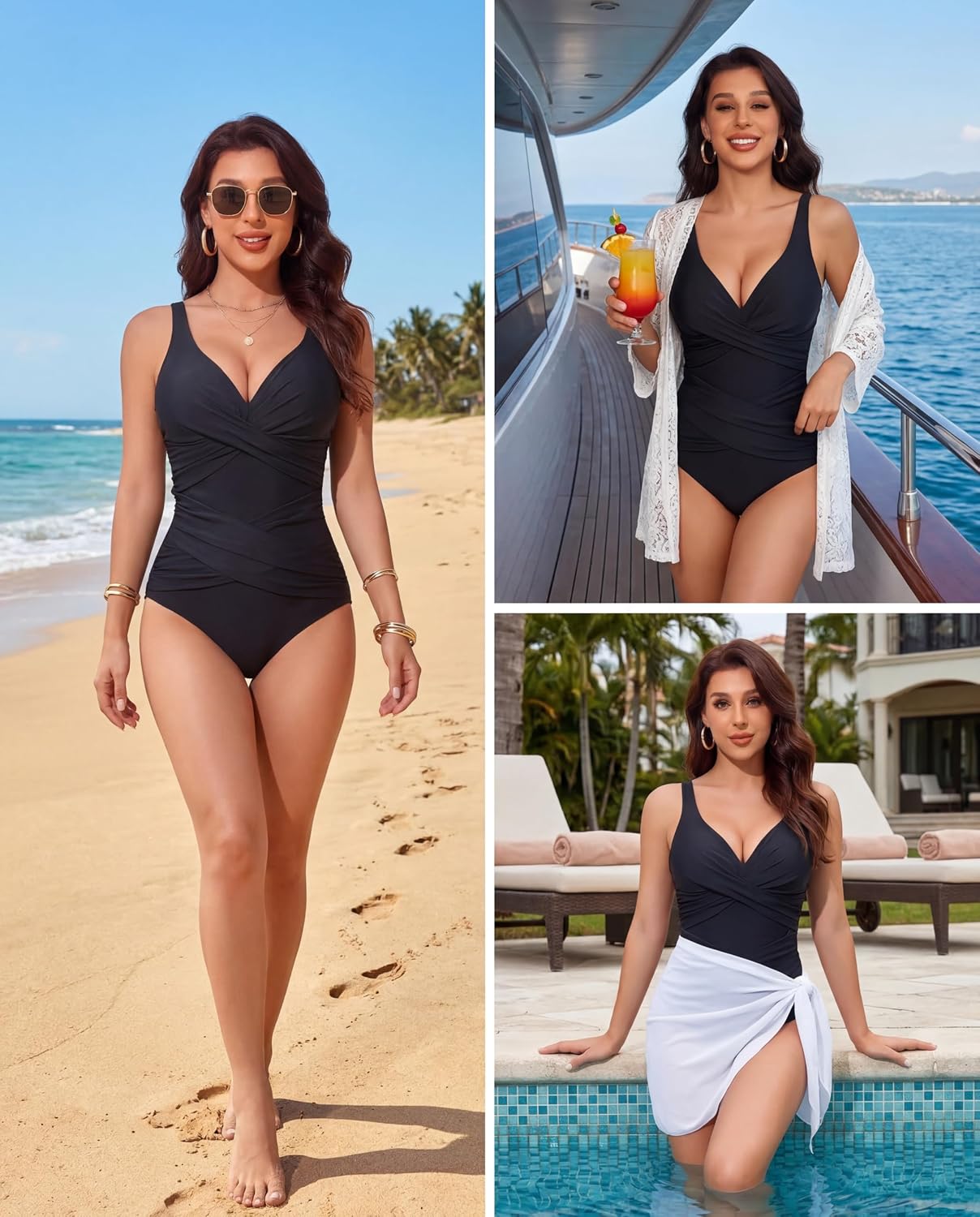 HOTSmismivo Tummy Control Swimsuits for Women Slimming One Piece Bathing Suit Retro Ruched Push Up Vintage Padded Swimwear