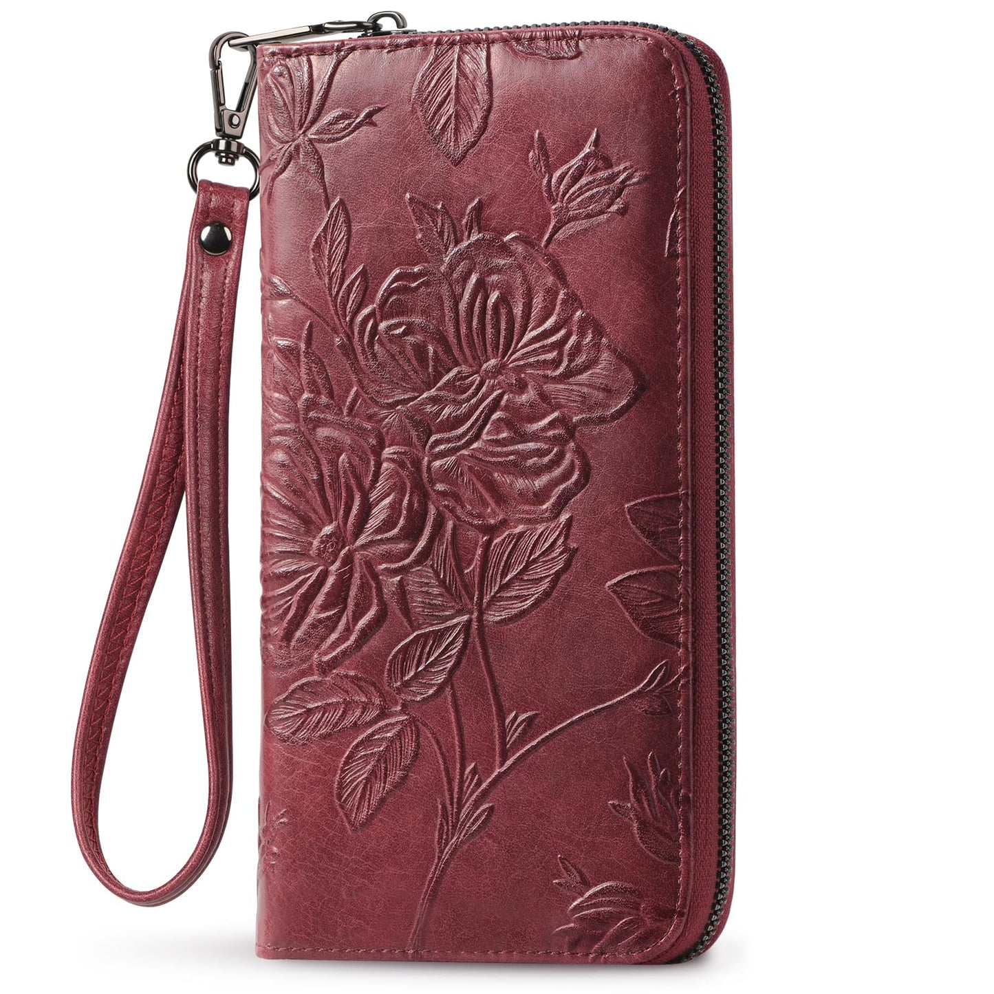 HOTWristlet Wallet for Women - Large Capacity RFID Leather Clutch | Premium vegan leather, rose embossed with a pen slot. Fits phones up to 6.9". 15 card slots & RFID. Ideal for travel & daily.