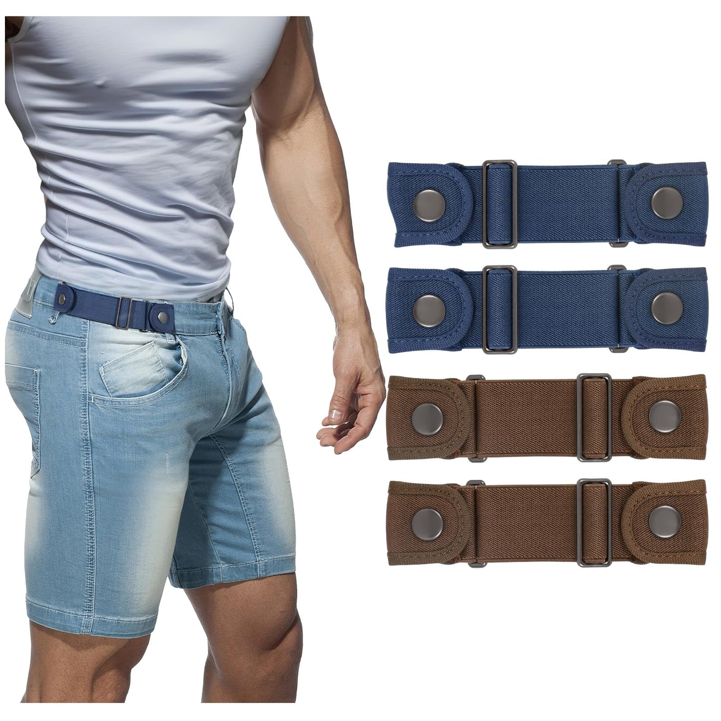 HOTBELTROAD No Buckle Belts for Men Women Side Belt without Buckle Elastic Stretch Adjustable Invisible Belt