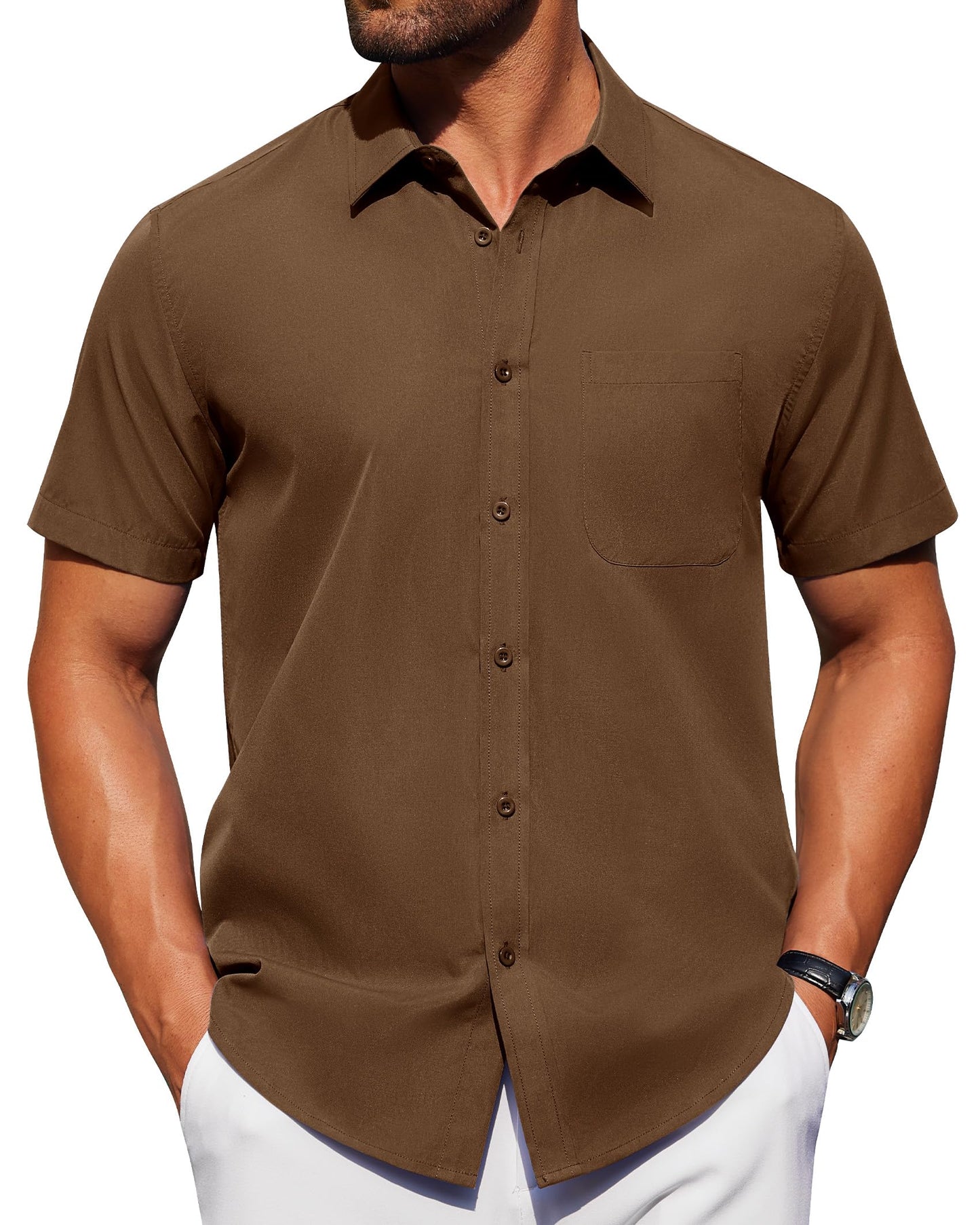 HOTAlimens & Gentle Men's Short Sleeve Dress Shirts Wrinkle Free Untucked Casual Button Down Shirt