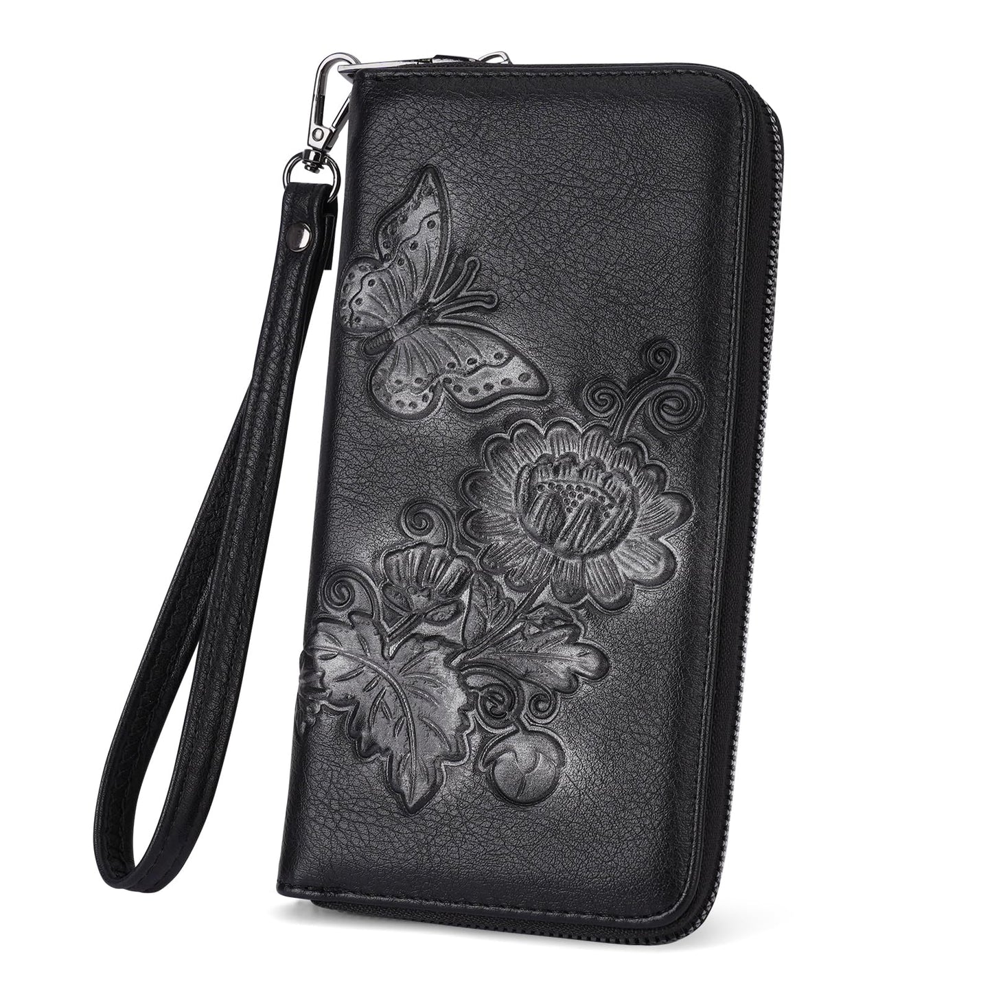 HOTWomens Wallet Rfid Embossed Vegan Leather Multi Card Slots Wallets Large Capacity Wristlet Travel Purse for Women
