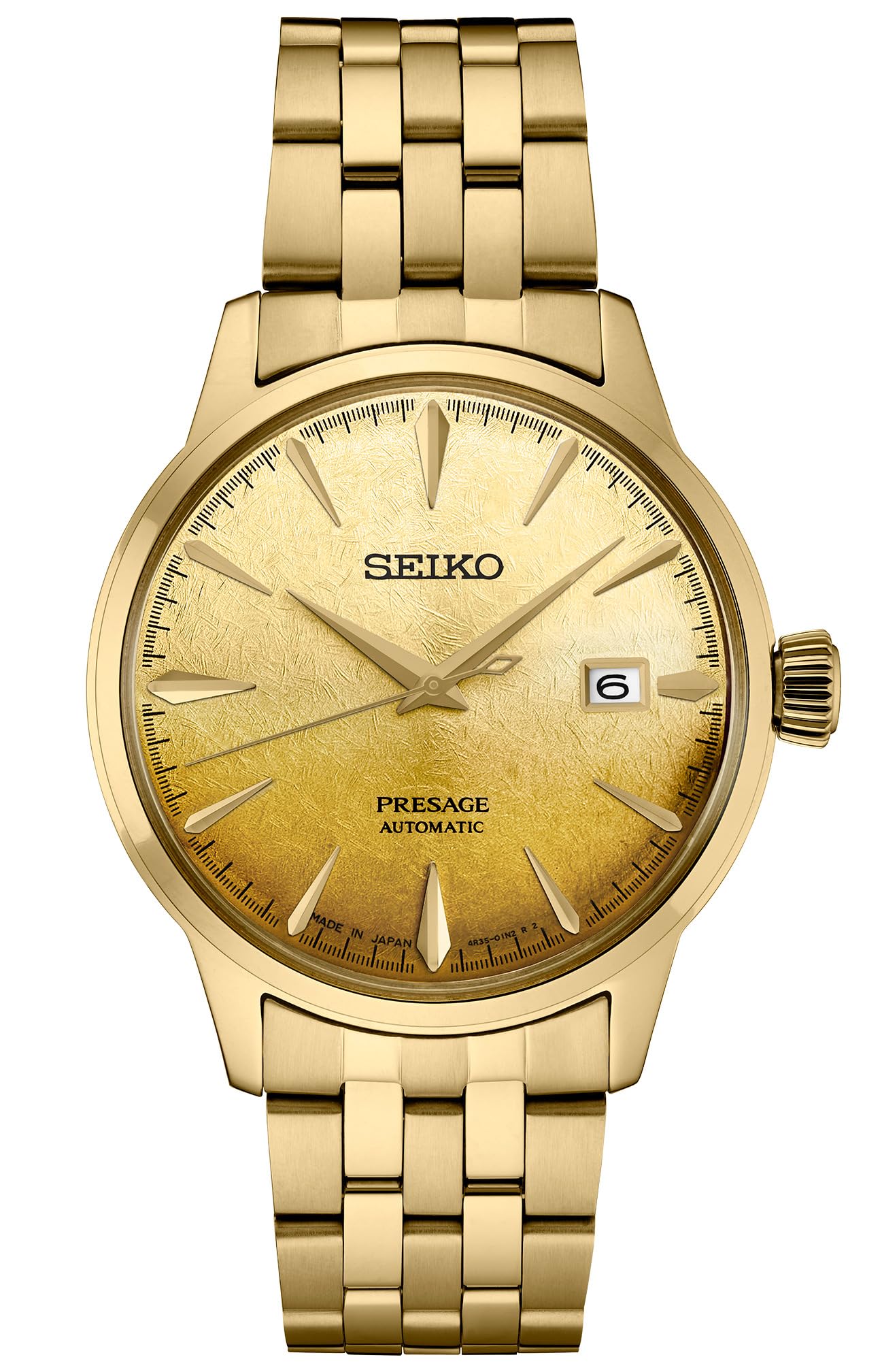 HOTSEIKO Automatic Watch for Men - Presage Cocktail Time - Patterned Dial | Gloss Finish, Date Calendar, Stainless Steel, Water-Resistant 50M, 41-Hour Reserve Power, See-Through Caseback