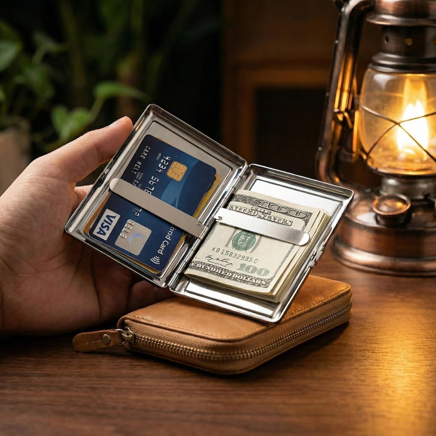 HOTVintage Art Deco Versatile Card & Cash Case, Slim Metal Wallet for Women Men Credit ID Business Cards (#A)