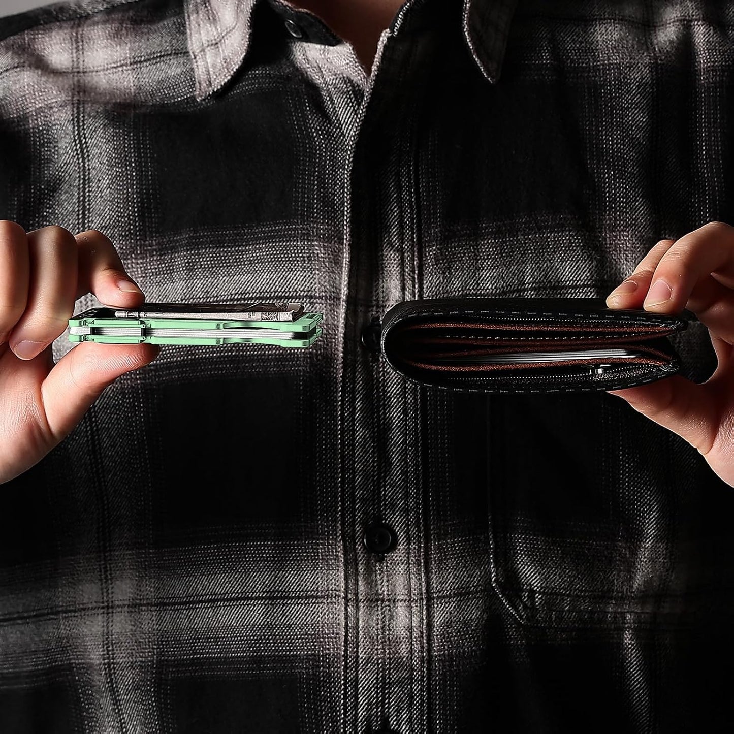 HOTWallet for Women, Minimalist Card Holder with Money Clip, Slim Metal Front Pocket Aluminum Wallet, Modern-Modular-Design, RFID Blocking, Green