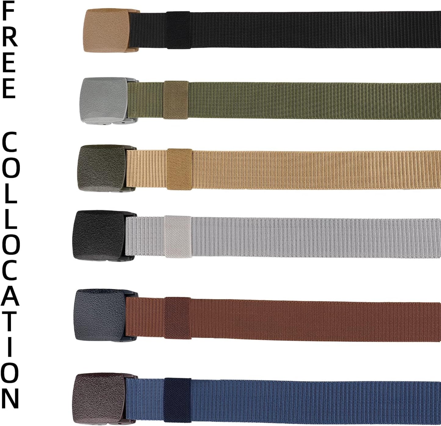 HOTGeneric 6 Pack Tactical Military Nylon Belt Plastic Buckle Metal Free Webbing Canvas Belt for Outdoors