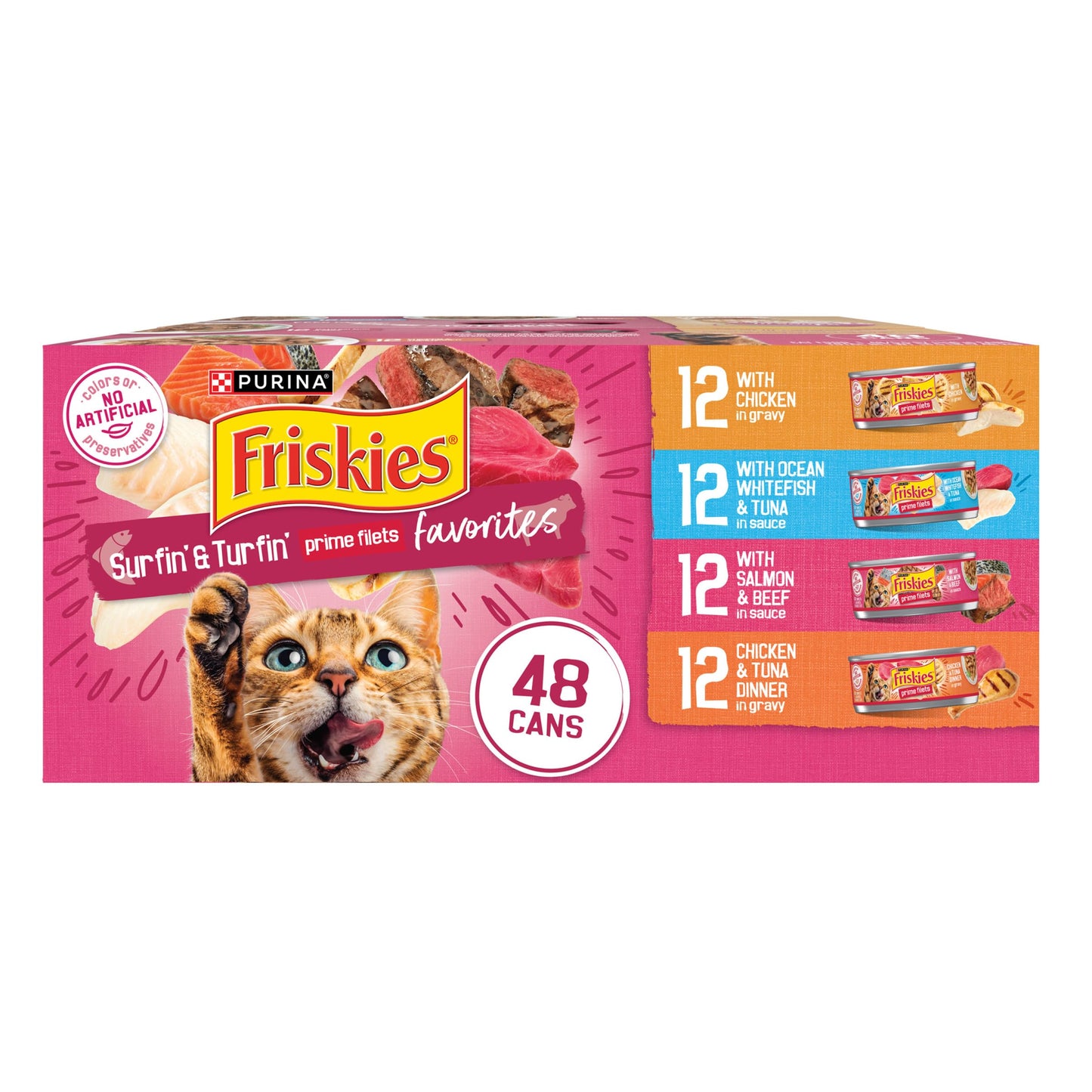 HOTPurina Friskies Gravy Wet Cat Food Variety Pack, Surfin’ and Turfin’ Prime Filets Favorites - (Pack of 40) 5.5 oz. Cans