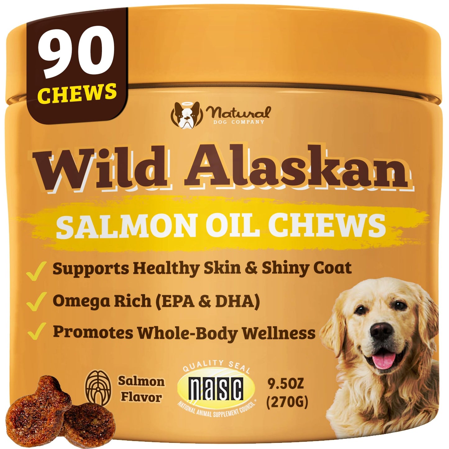 HOTNatural Dog Company Wild Alaskan Salmon Oil for Dogs - Omega 3 Fish Oil Supplement with EPA & DHA for Skin, Coat, Itch Relief, Joints, Heart & Immune Support, Liquid Food Topper, 16 oz
