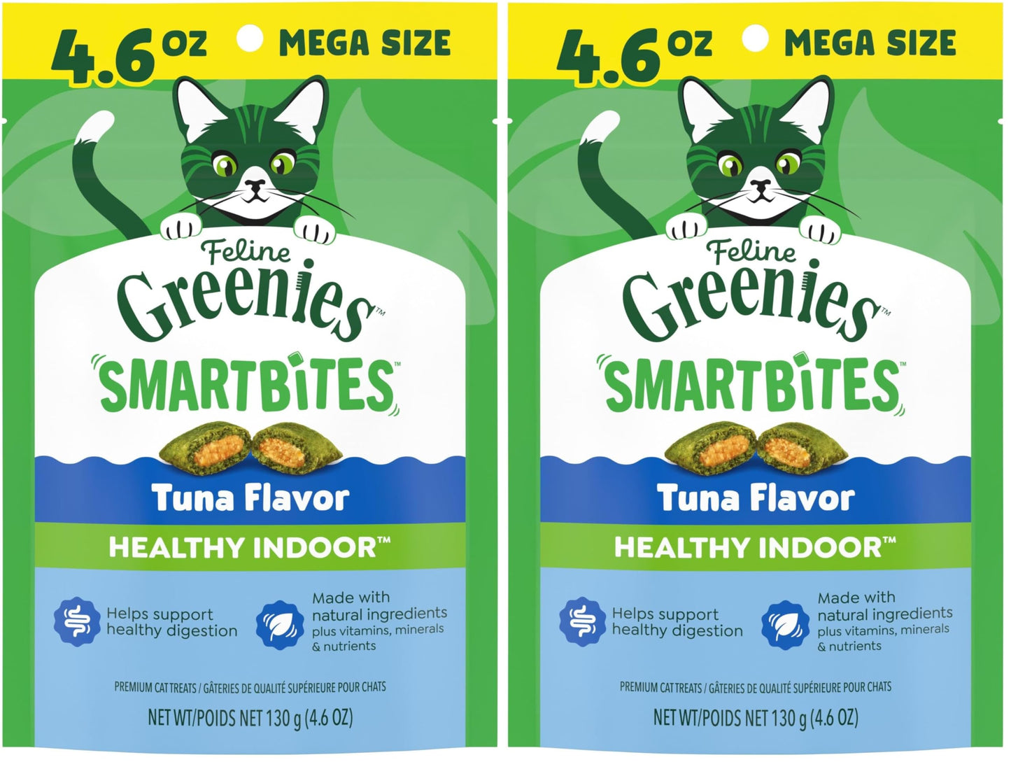 HOTGreenies Feline Smartbites Healthy Indoor Cat Treats, Tuna, 16 oz | Veterinarian-recommended, Fiberblend Formula, supports digestion, under 2 cal per treat, natural ingredients, dual texture