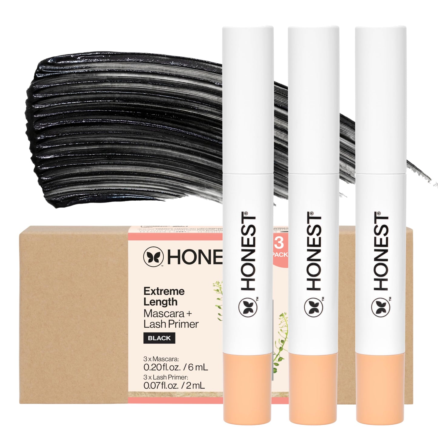 HOTHonest Beauty 2-in-1 Extreme Length Clean Mascara + Lash Primer | Lengthening + Volumizing | Cruelty Free + Safe for Sensitive Eyes | Black, .27 fl oz