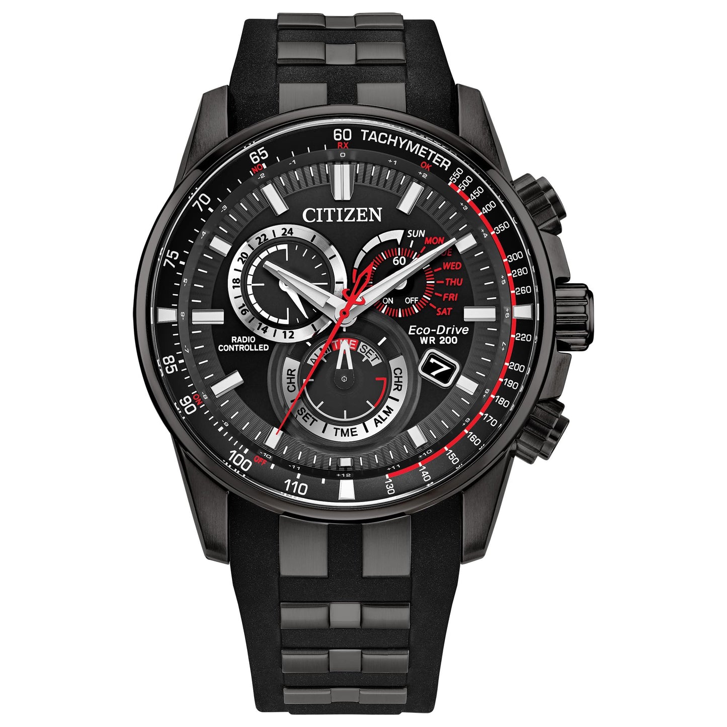 HOTCitizen Men's Eco-Drive Sport Luxury PCAT Watch, Stainless Steel & Polyurethane Strap, Chronograph, Atomic Timekeeping