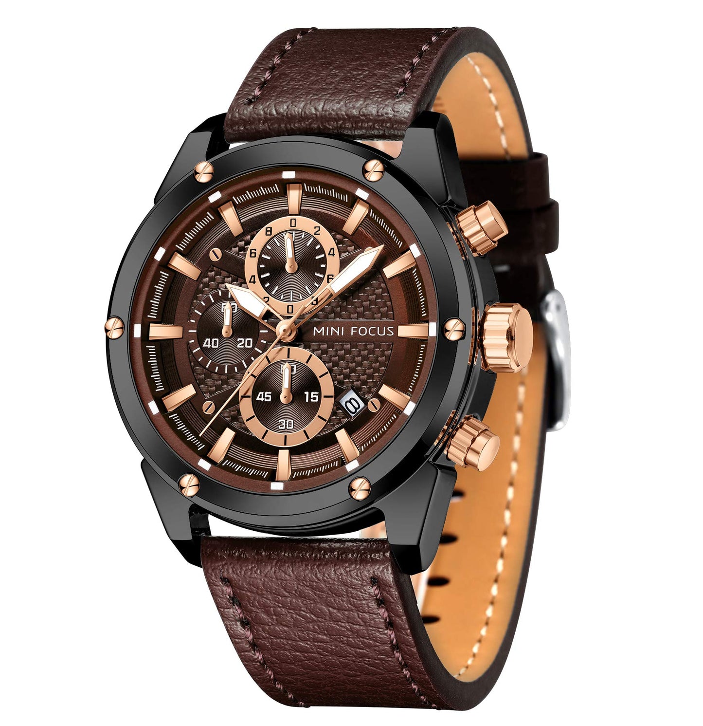 HOTMF MINI FOCUS Men Watches Business Casual Wrist Watches (Multifunction/Waterproof/Luminous/Calendar) Genuine Leather Band Fashion Watch for Men