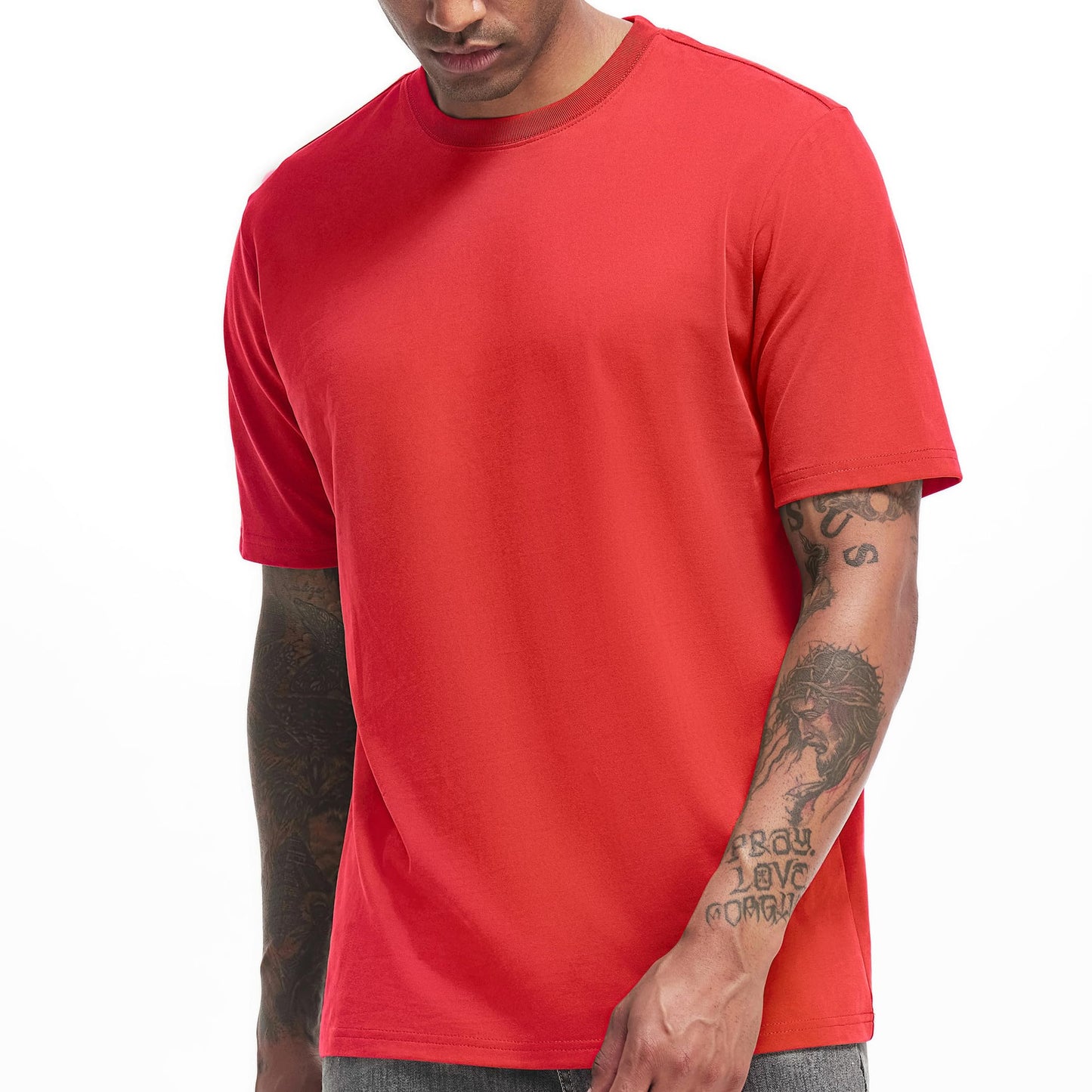 HOTVEIISAR Men's Heavy Weight Crew Neck T-Shirt Mens Premium Cotton Tee - Pre Shrunk S-3XL