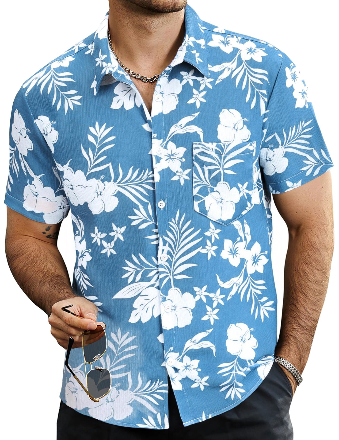 HOTVATPAVE Mens Summer Striped Shirts Button Down Short Sleeve Vintage Beach Hawaiian Shirts with Pocket