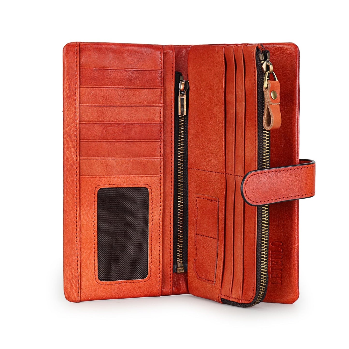 HOTWomen RFID Blocking Wallet Leather Vintage Large Capacity Credit Card Clutch Coffee