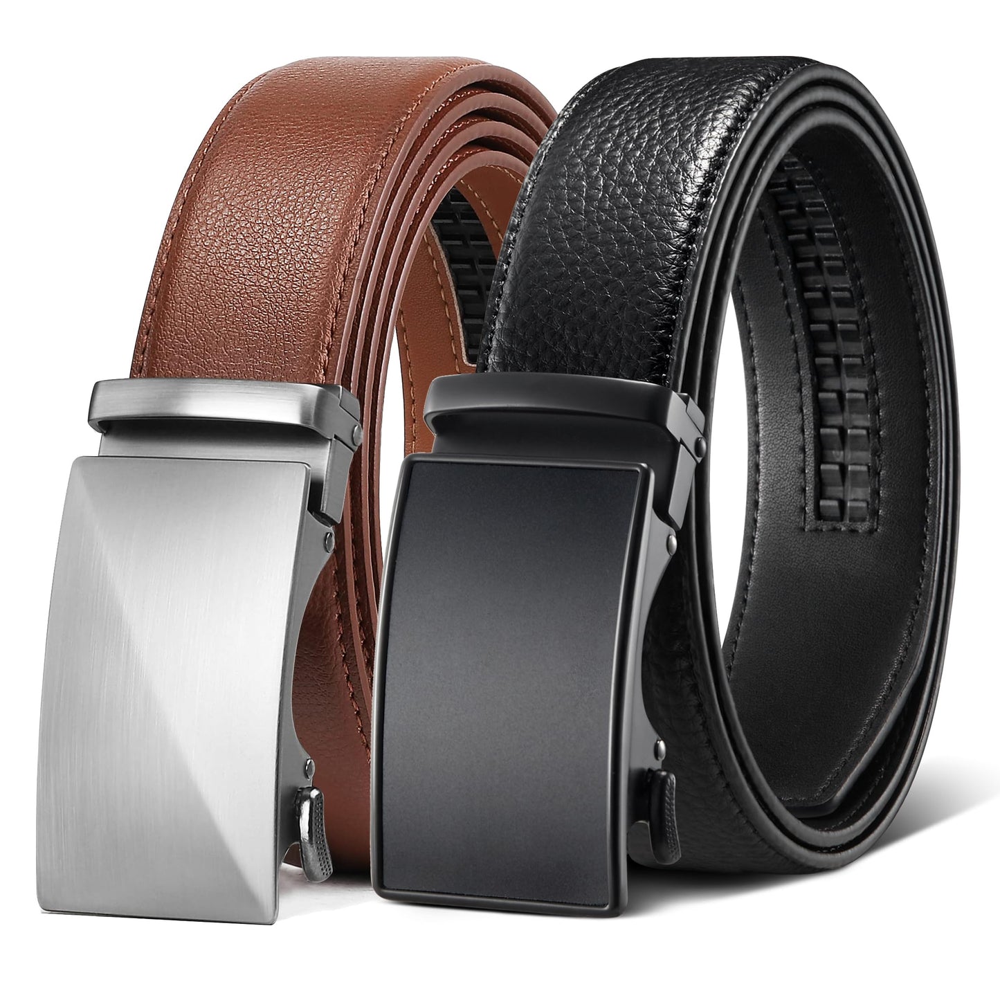 HOTZitahli Ratchet Belt for Men - 2 Packs Leather Mens belt For Gift Men Dress and Casual,Trim to Fit
