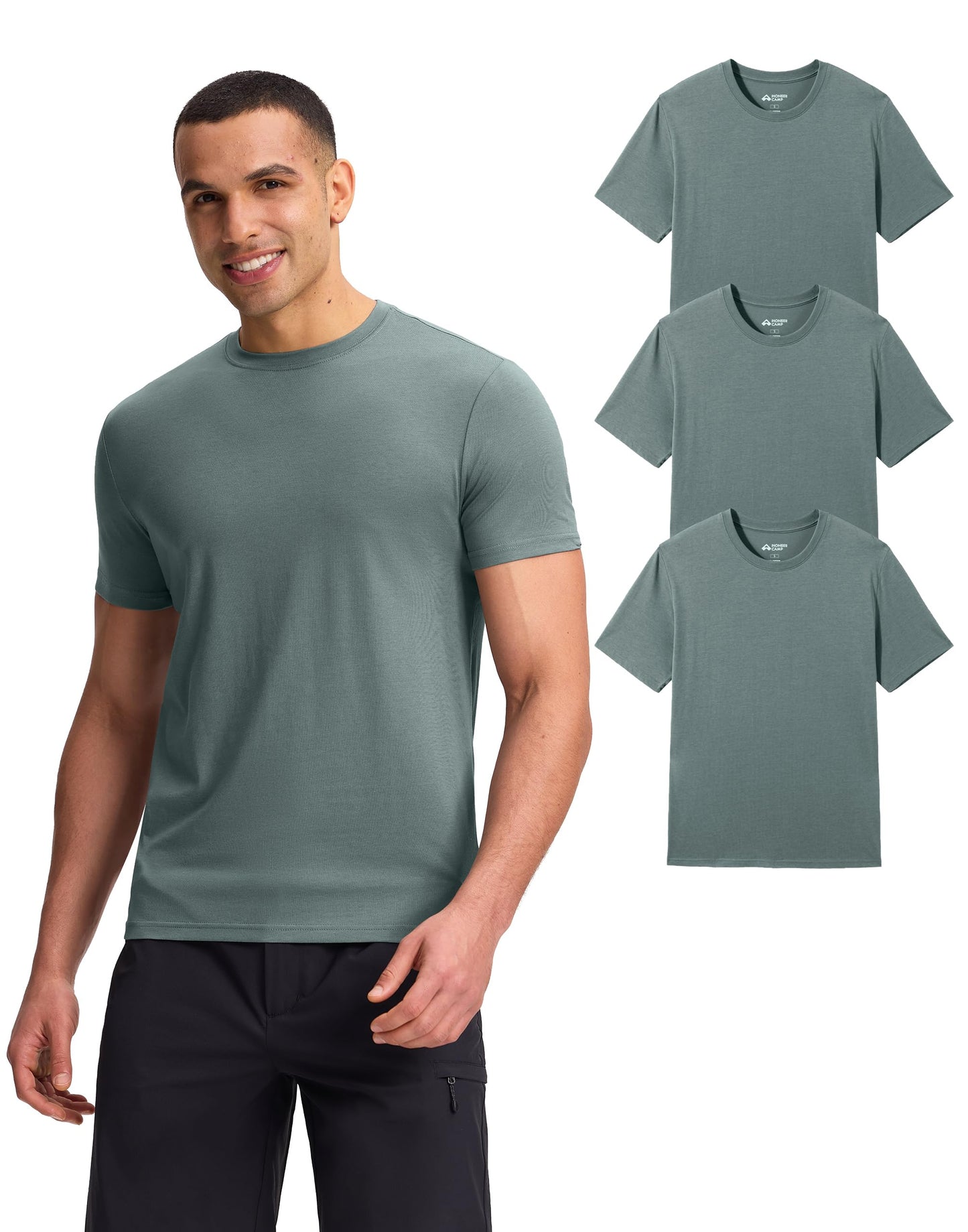 HOTPioneer Camp Mens Bamboo Shirts Ultra Soft Plain Tshirts for Men Cooling Crew Neck Casual Basic Tee Shirt Undershirt