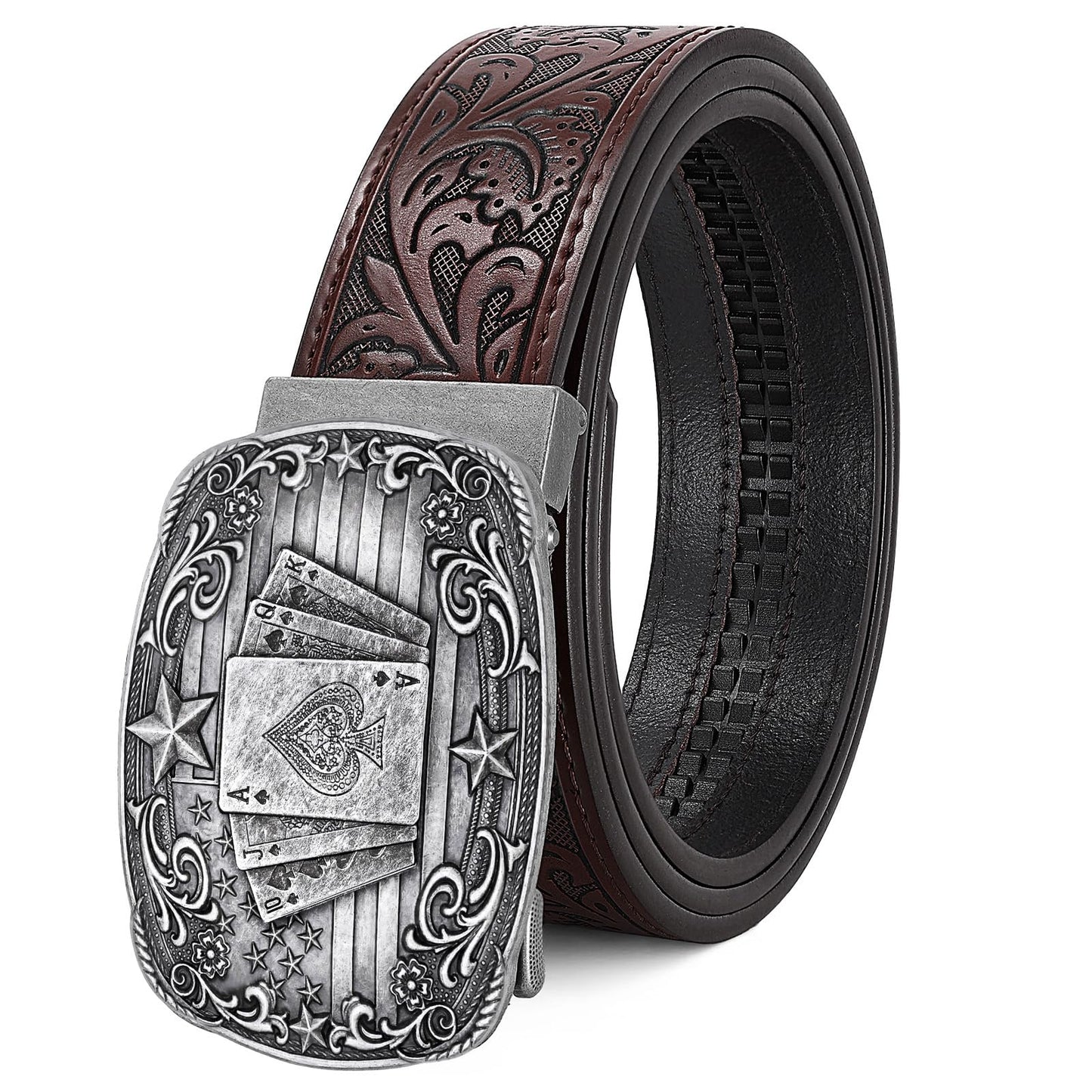 HOTCowboy Western Ratchet Belt for Men Women with Automatic Western Buckle, Ratchet Cowboy Leather Belt for Jeans Gifts