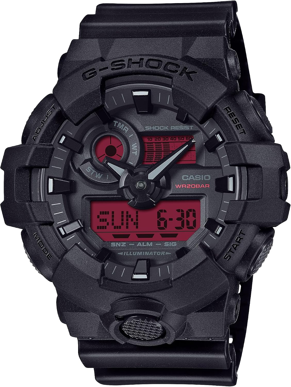HOTCasio G-Shock Black Resin Red Analog-Digital Watch GA-700BBR-1A