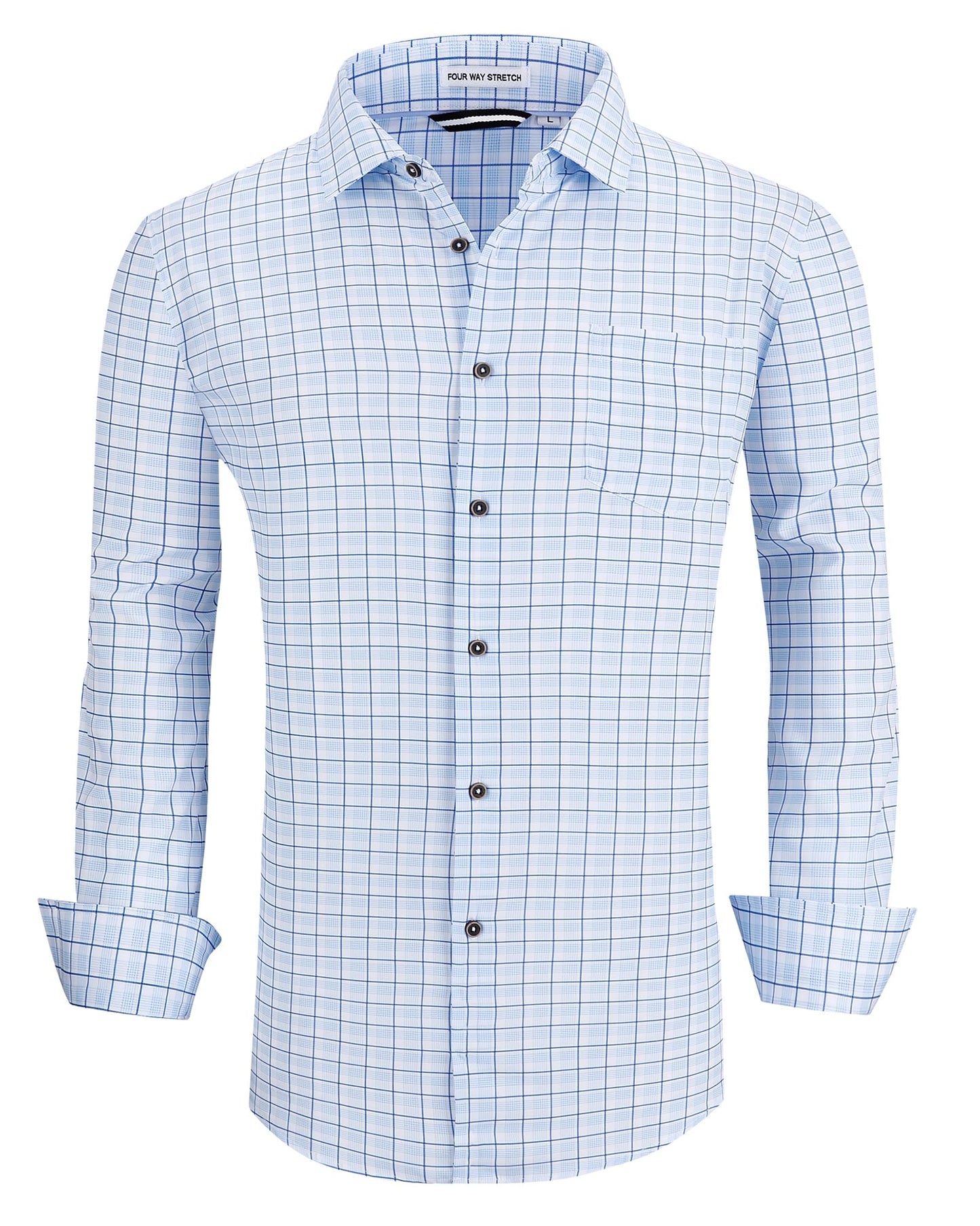HOTAlex Vando Mens Wrinkle Free 4-Way Stretch Print Business Casual Shirt | Wrinkle resistant, Machine washable, Classic check Pattern, True-to-size cut, Business & Daily, Easy outfit pairing