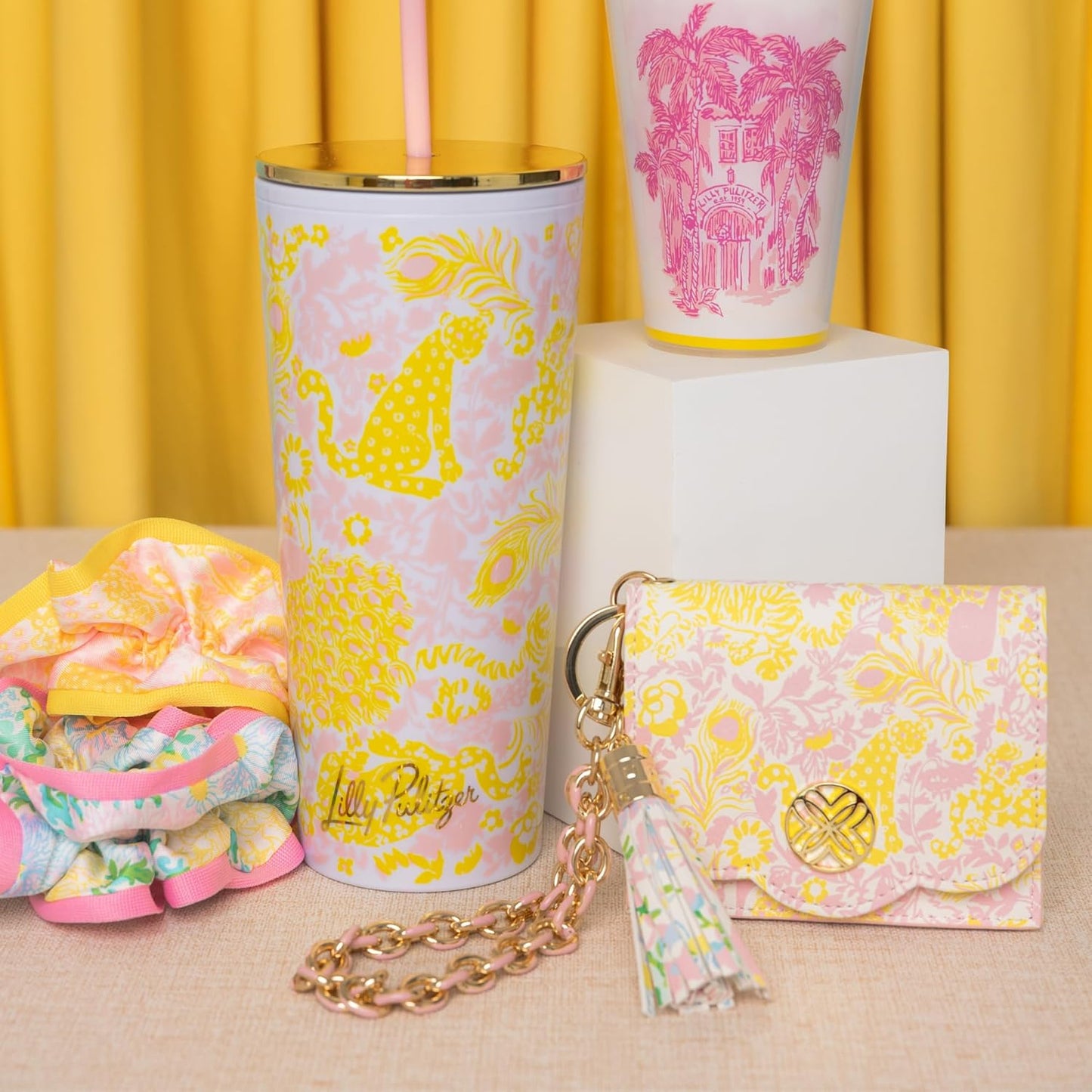HOTLilly Pulitzer Snap ID Card Case, Cute Keychain Wallet, Slim Credit Card Holder with Gold Chain Wristlet Strap (Royal Zoo)