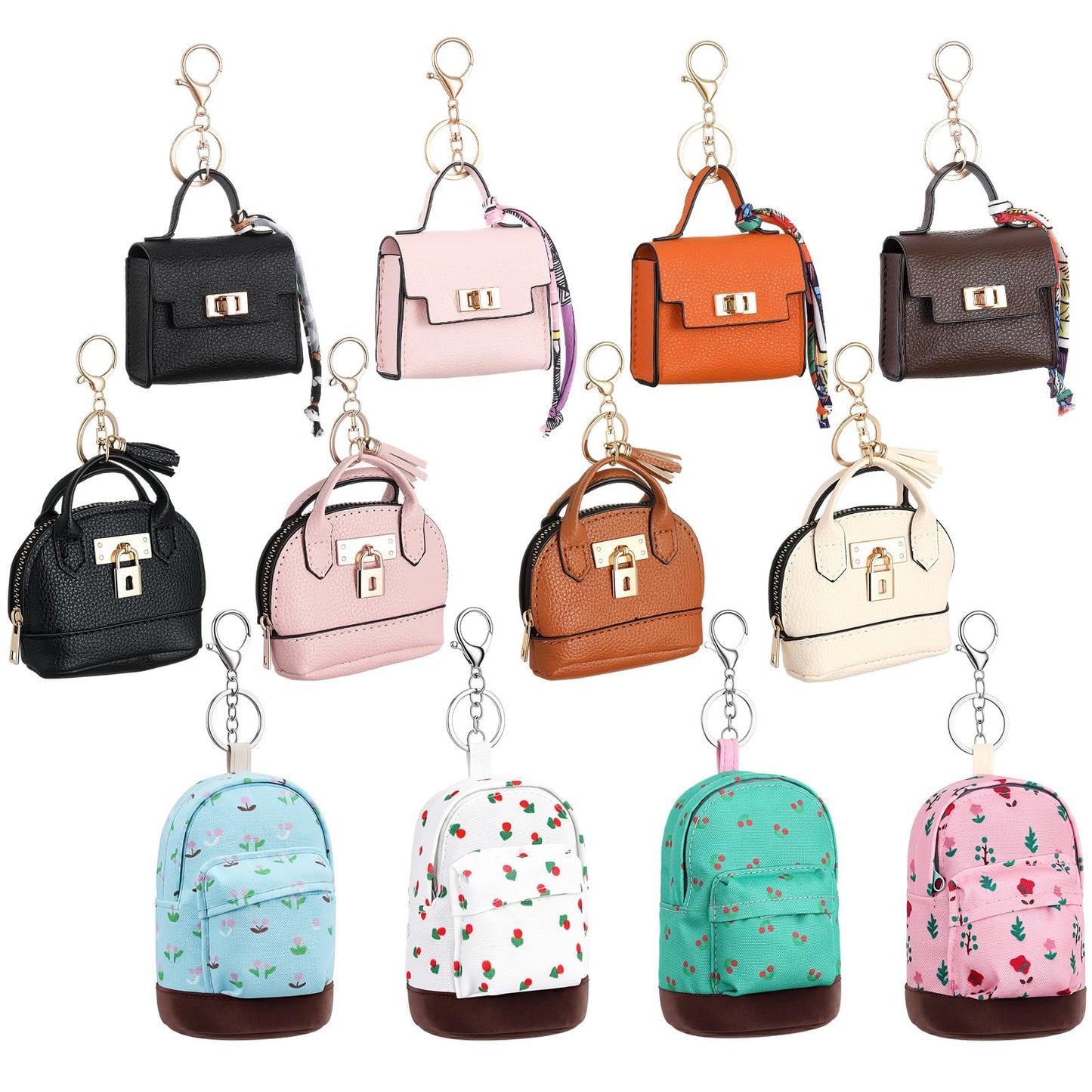 HOTHsei 12 Pcs Mini Backpack Keychain Small Coin Purses for Women Tiny Cute Makeup Bag with Keychain, Mini Pocket Tote Handbag Bag Charm Change Pouch Lipstick Card Holder Organizer Gift (Elegant)